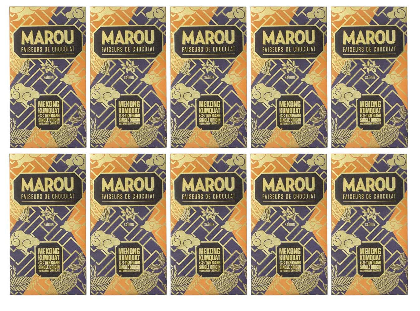 Marou Origin Plus Tien Giang Mekong Kumquat 68% Cacao Dark Chocolate Case Pack of 10 | Vietnam Single Origin  Dairy Free  Gluten Free  Soy Free | 10 x 80g Bar