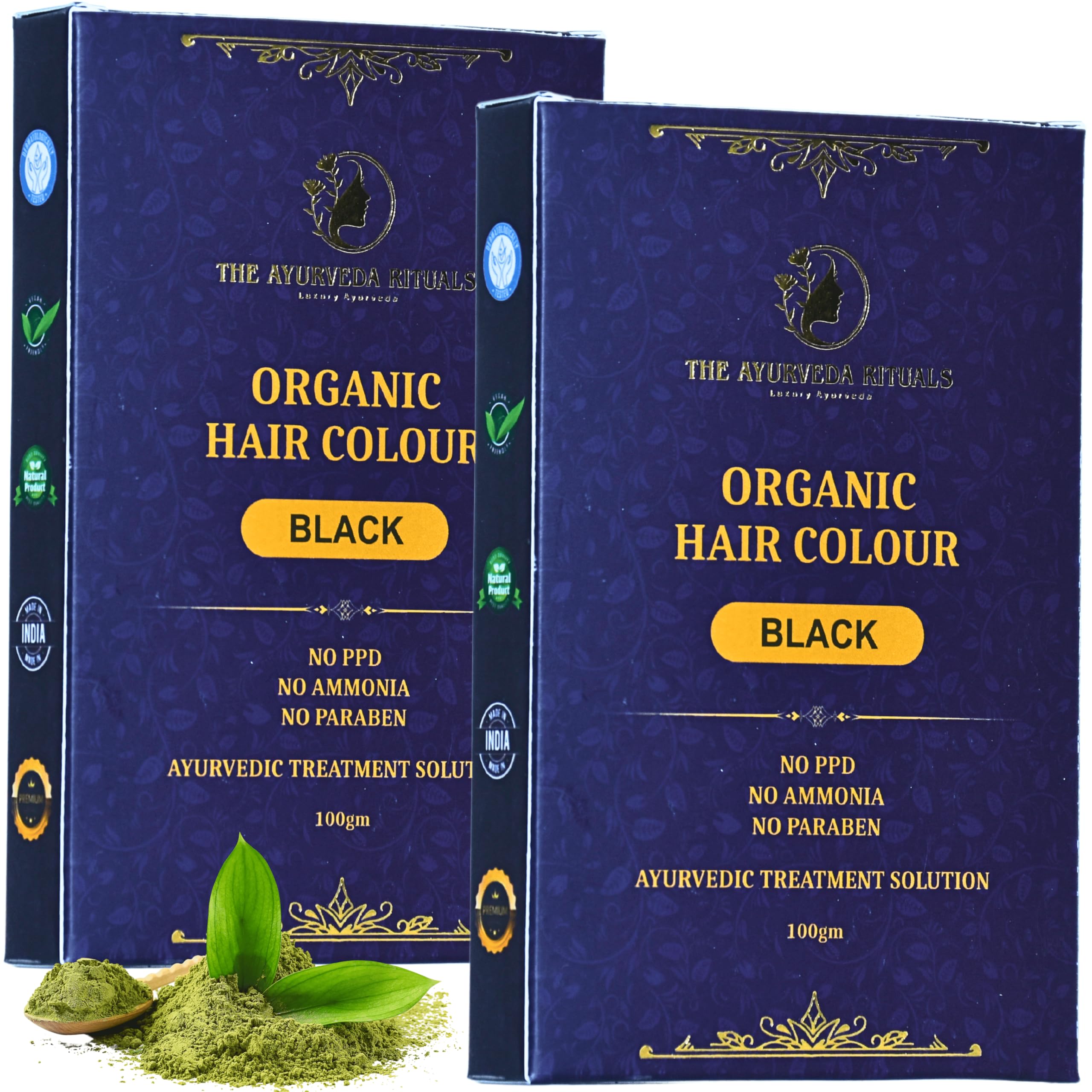 Organic Beard & Moustache Black Colour for Men | Herbal Henna Based Beard Natural Hair Colour Powder | Ammonia & PPD Free | Ayurvedic Plant Based Grey Coverage for Dadhi Moustache, (100gm, Pack of 2)