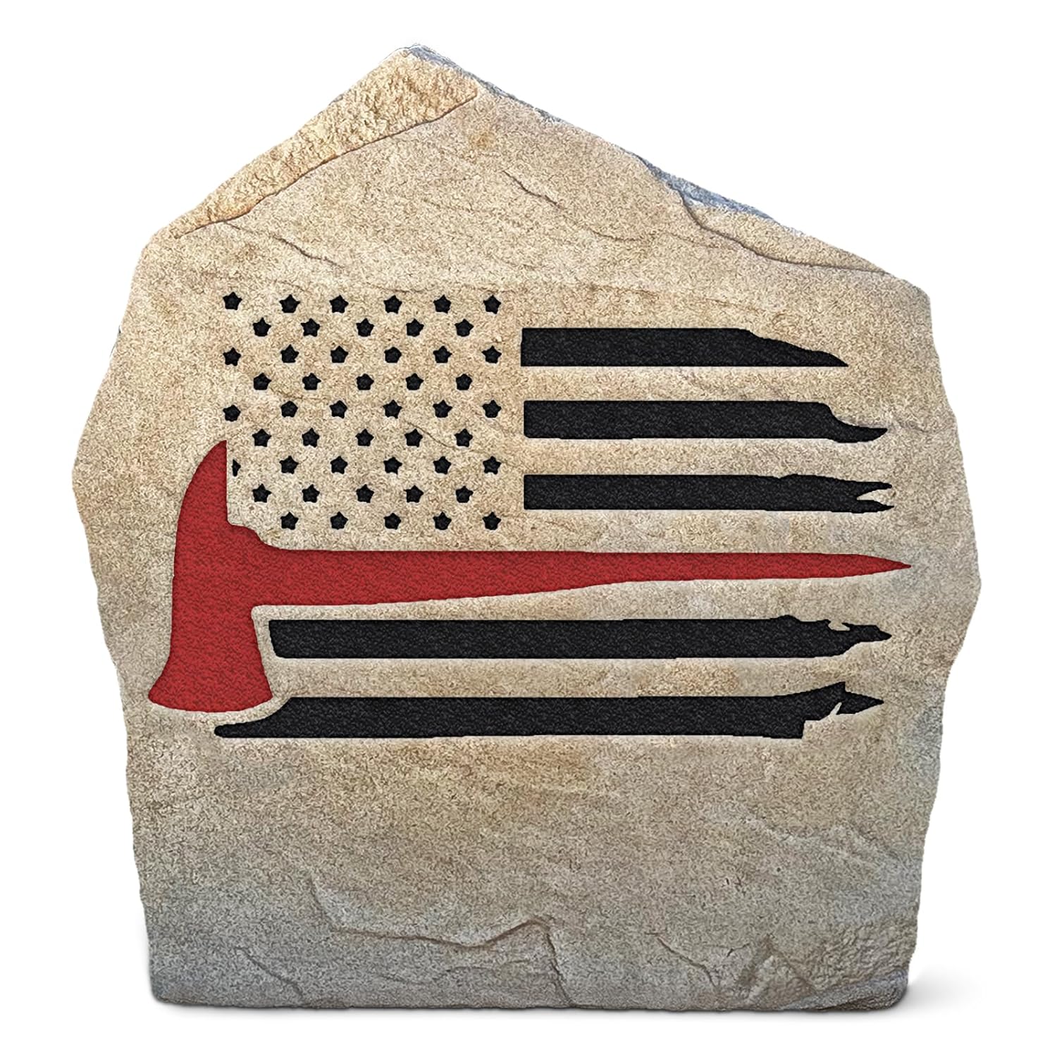 Fireman Flag Garden Stone - Landscape Stone - Sandstone Color - Engraved - 15” W x 15” H