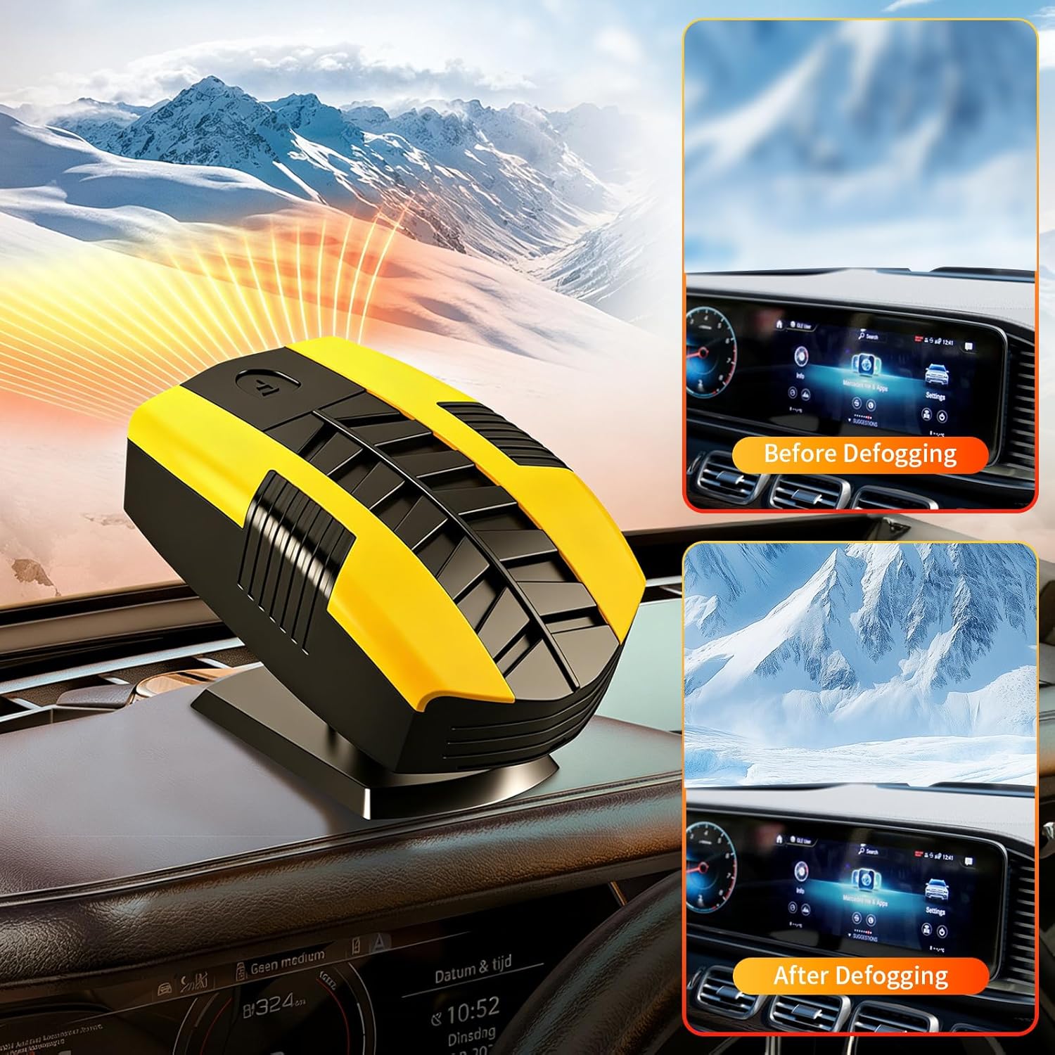 2026 Portable Car Heaters for Vehicle, Car Heater That Plugs Into Cigarette Lighte, Portable Heater for Car, 2 in 1 Fast Heating & Cooling 360° Rotatable Car Defroster Windshield Heater Yellow
