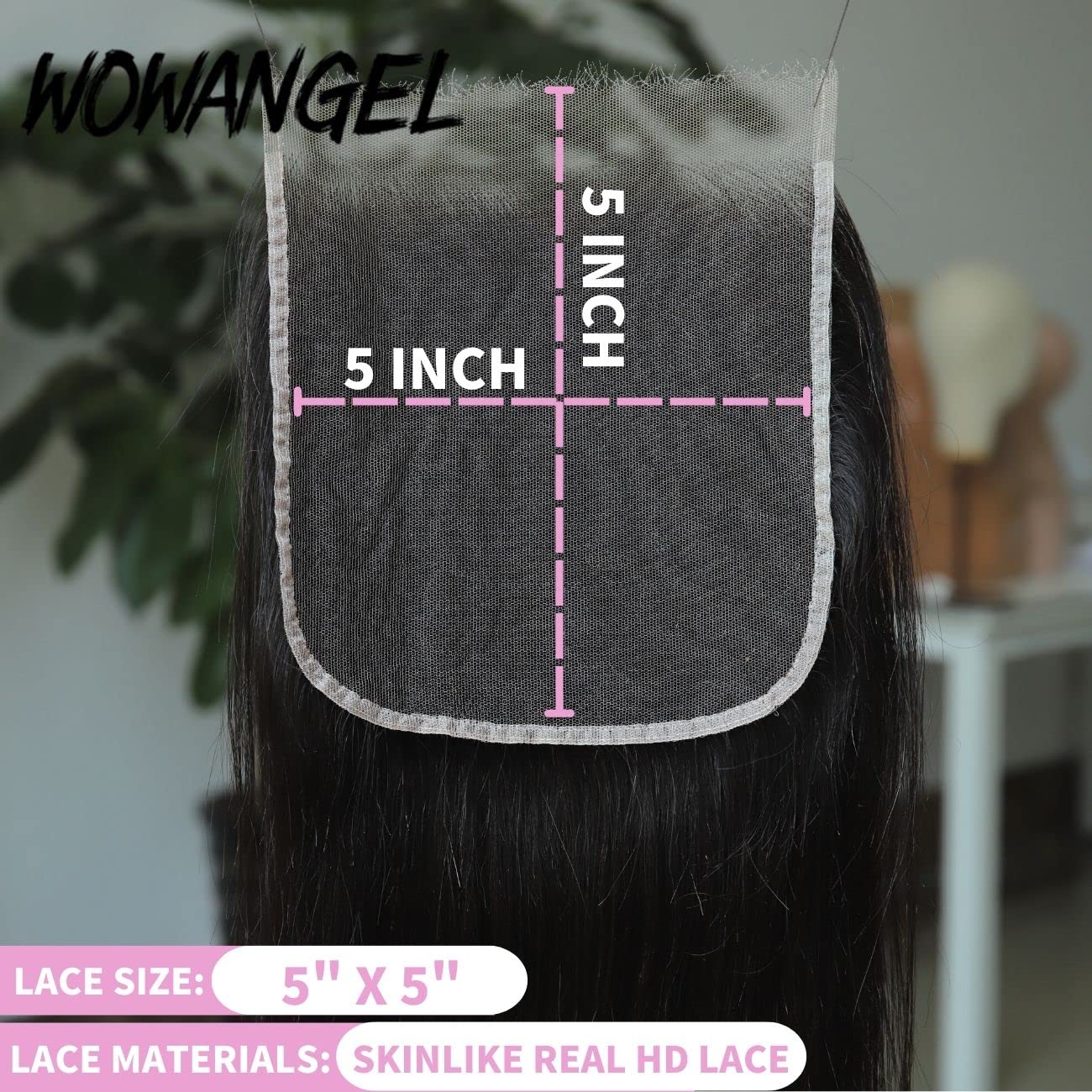 WOWANGEL 5x5 SKINLIKE Real HD Lace Closure Only, Melted Invisible Swiss HD Lace Virgin Human Hair Closure Bleached Knots Pre Plucked Straight 0.1mm Ultra Thin HD Film Lace Natural Black Color 18 Inch