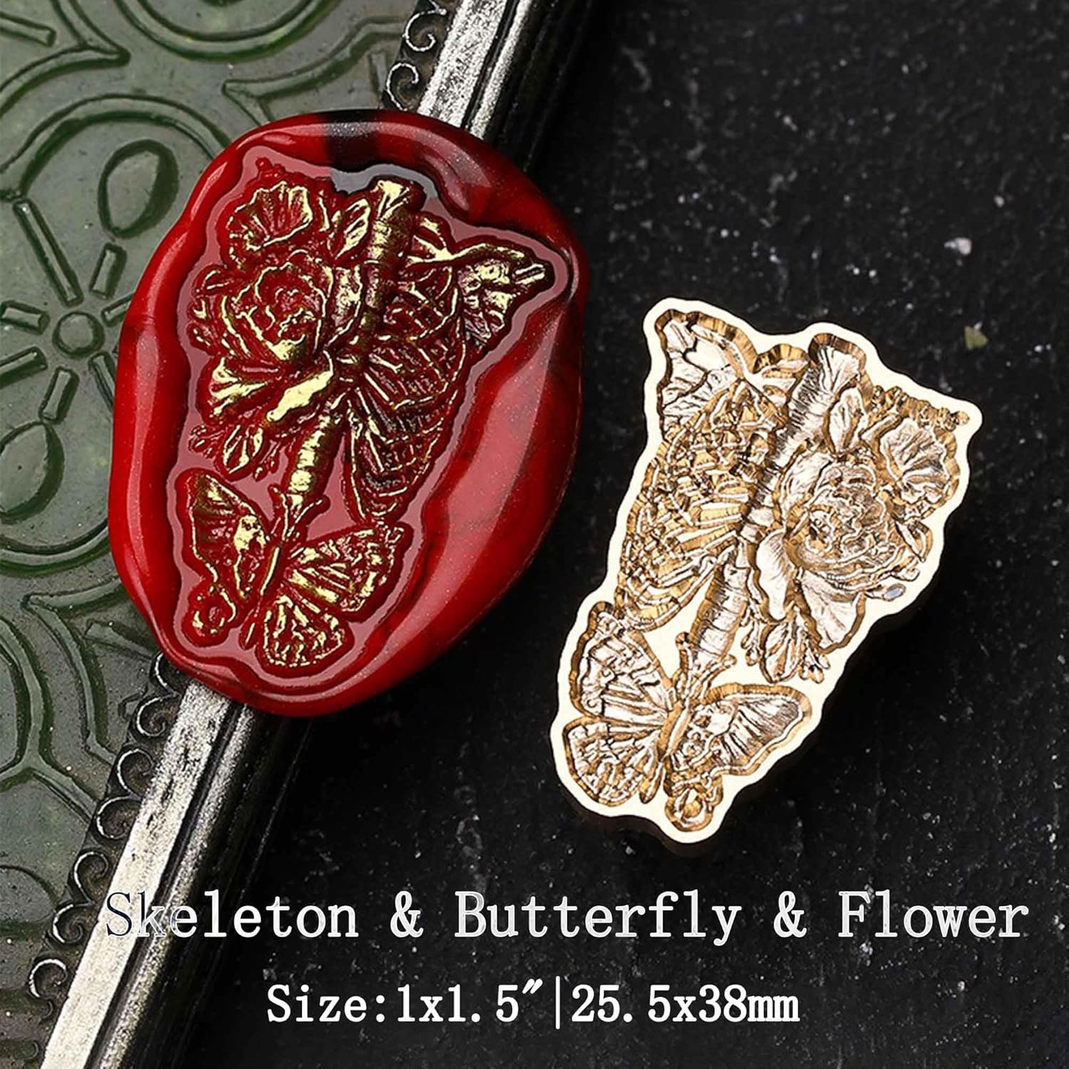 Halloween Wax Seal Stamp - Skeleton, Butterfly, Flower Sealing Wax Stamp, 3D Sternum Brass Seal Head for Halloween Wedding Invitation Card, Envelopes, Gift Decoration