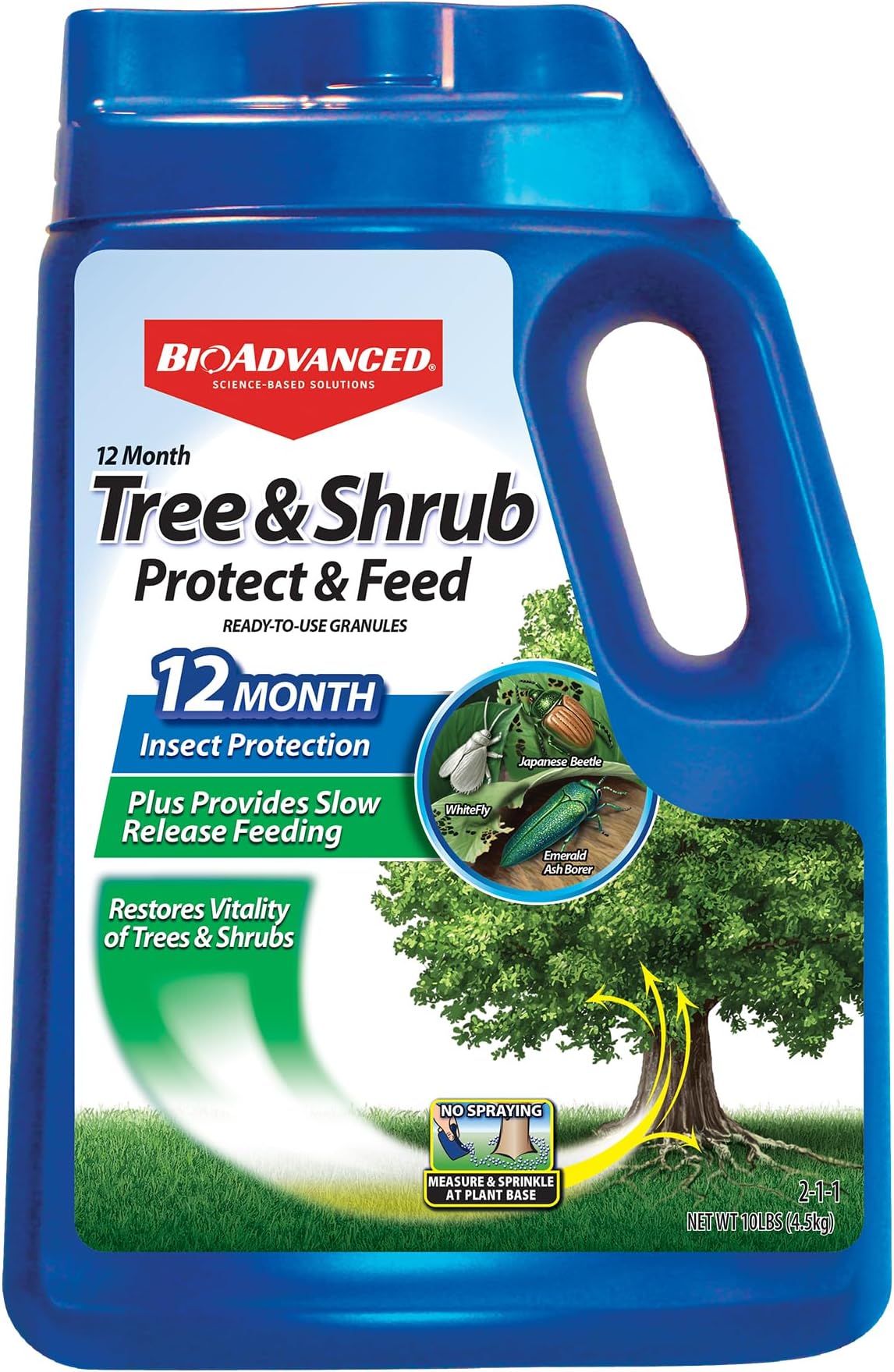 BioAdvanced 12 Month Tree and Shrub Protect and Feed, Granules, 10 lb, Insect Killer, Tree Fertilizer & Plant Food