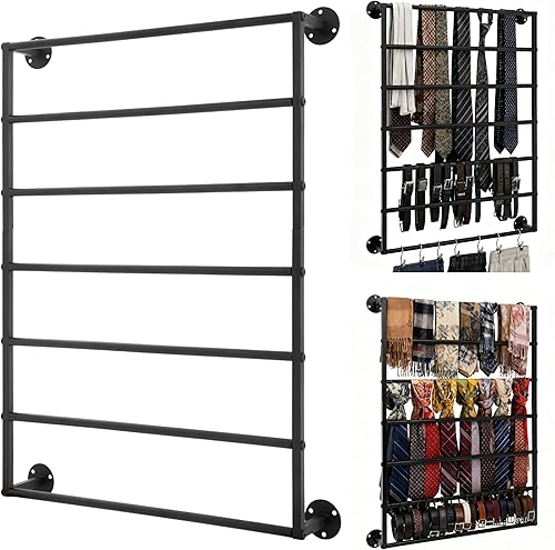 Miniatura 19 de Estante de 5 niveles para corbatas y bufandas, organizador de cintas montado en la pared para papel de regalo, bufandas, corbatas, cinturones