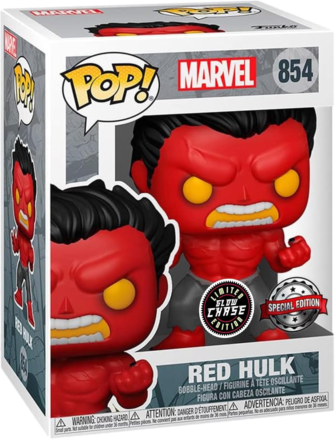 Funko POP! Marvel: Red Hulk Vinyl Figure – Special Edition Exclusive #854 Mulitcolor (Chase - Glow)