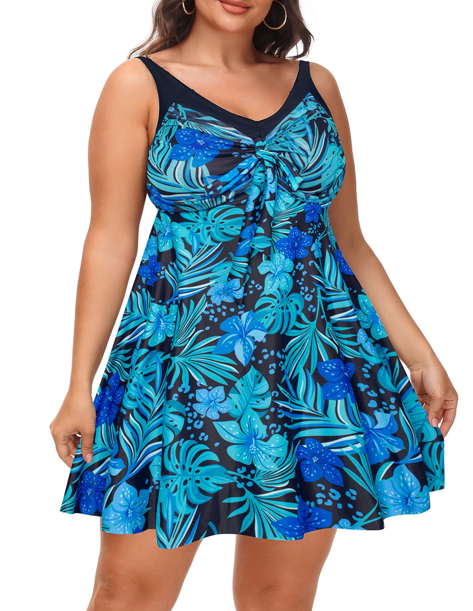 Hanna Nikole Women's Two Piece Swim Dress, Plus Size Tankini Swimsuit, Modest Tummy Control Swimwear with Boyshorts