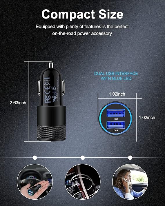 Car Charger [2Pack/3.4a] Fast Charge Dual Port USB Cargador Lighter Adapter