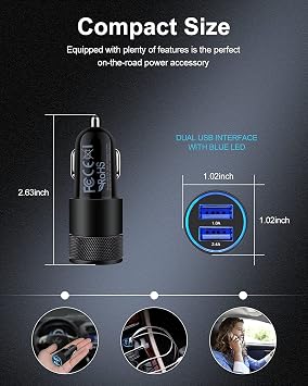 Car Charger [2Pack/3.4a] Fast Charge Dual Port USB Cargador Lighter Adapter