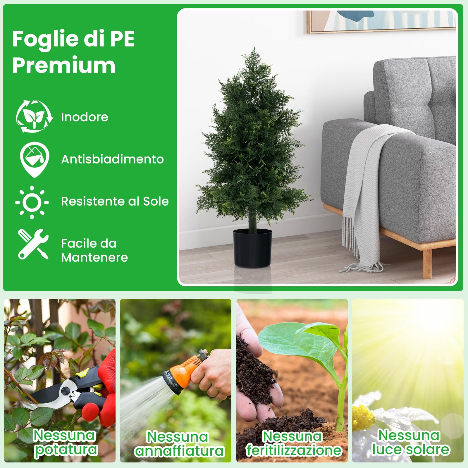 COSTWAY Albero di Cedro Artificiale 80 cm, Albero in Vaso in Plastica per Vivai, Foglie Non-Scolorenti e Resistenti al Sole, Pianta Finta per Interni ed Esterni per Casa, Ufficio e Ingresso