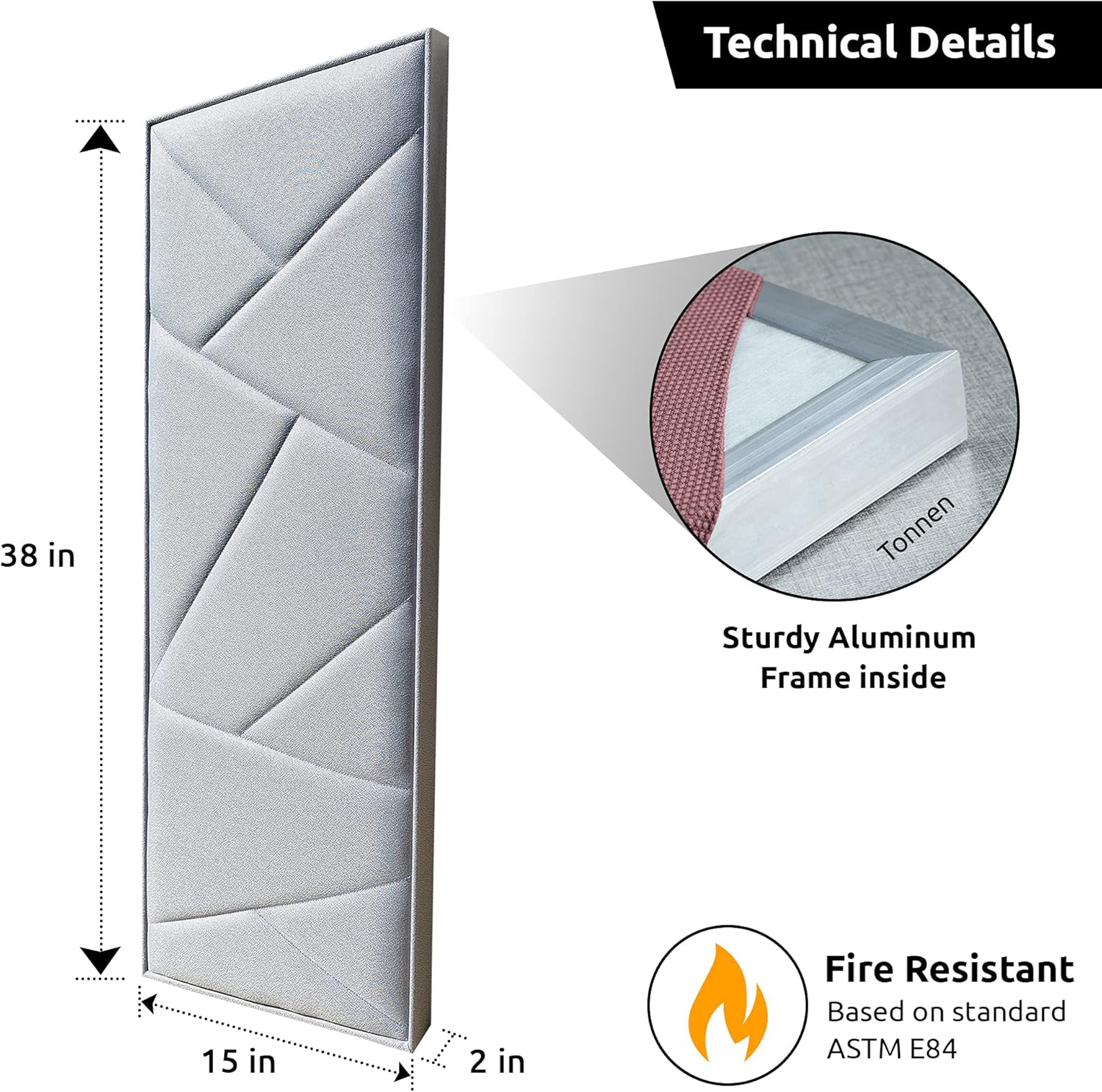 Sublime Acoustic Panel | Professional Sound Absorbing Panel | Decorative Soundproof Panel | Acoustic Wall Panel (38x15x2 in - 1 piece - Gray)