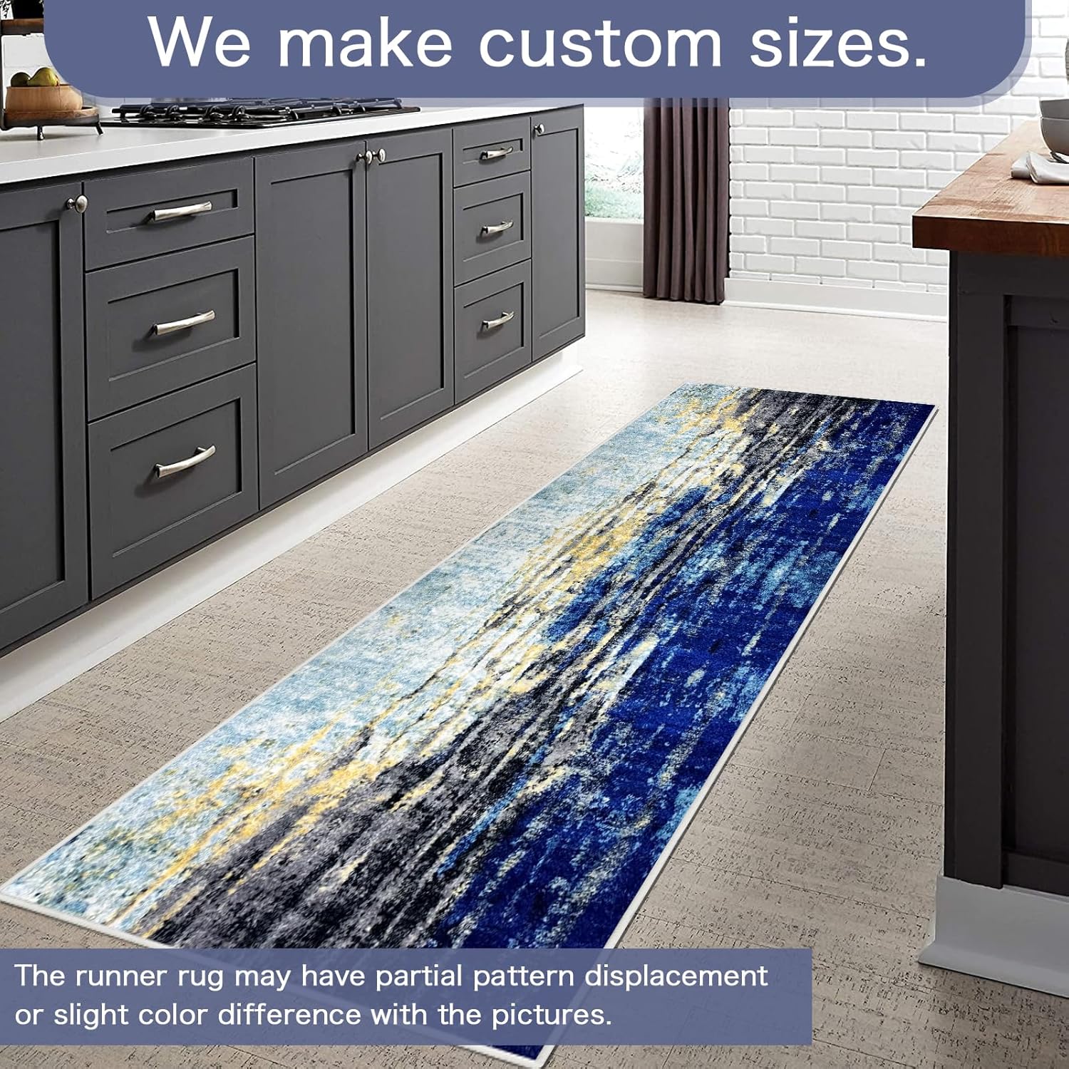 Custom Size Hallway Runner Rugs 2 ft x 6 ft, Washable Floor Carpet Runner with Non-Slip Rubber Backing, Hallway Entryway Kitchen Bedroom Bathroom Living Room Laundry Room Area Rug