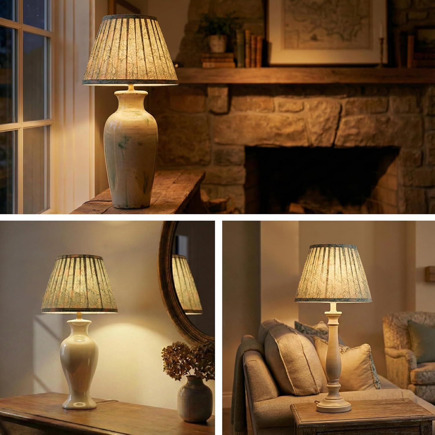 Sage Green Empire Pleated Lamp Shade - 1 Pack, 5" x 9" x 6.2" Small Vintage Leaves Print Fabric Lampshade for Table Lamp, Spider Fitter Replacement Lamp Shade, Assembly-Free