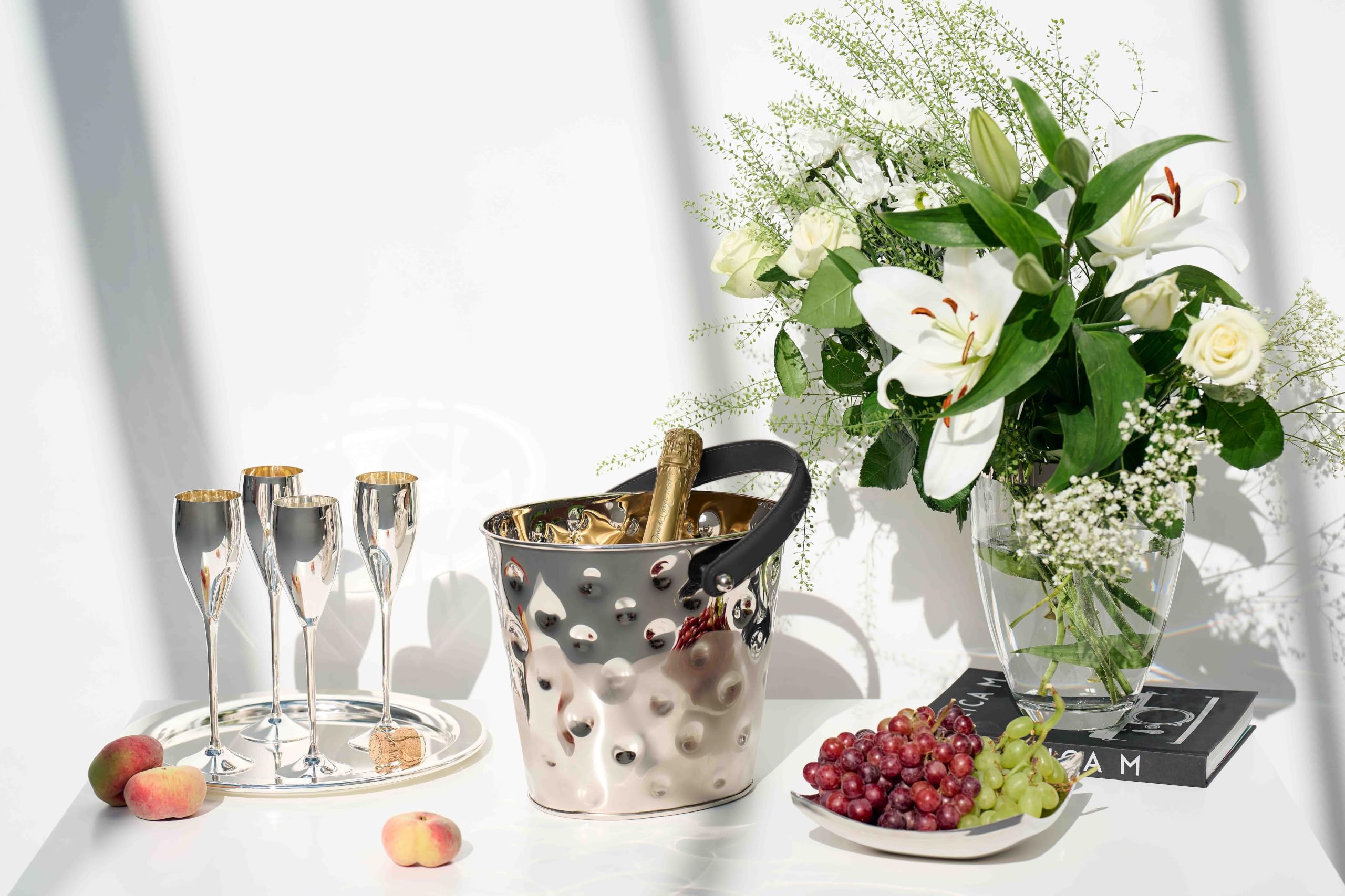 EDZARD Champanera Gideon (26 x 21 cm, H 23 cm), niquelada, martillada – enfriador de vino, enfriador de botellas, cubitera