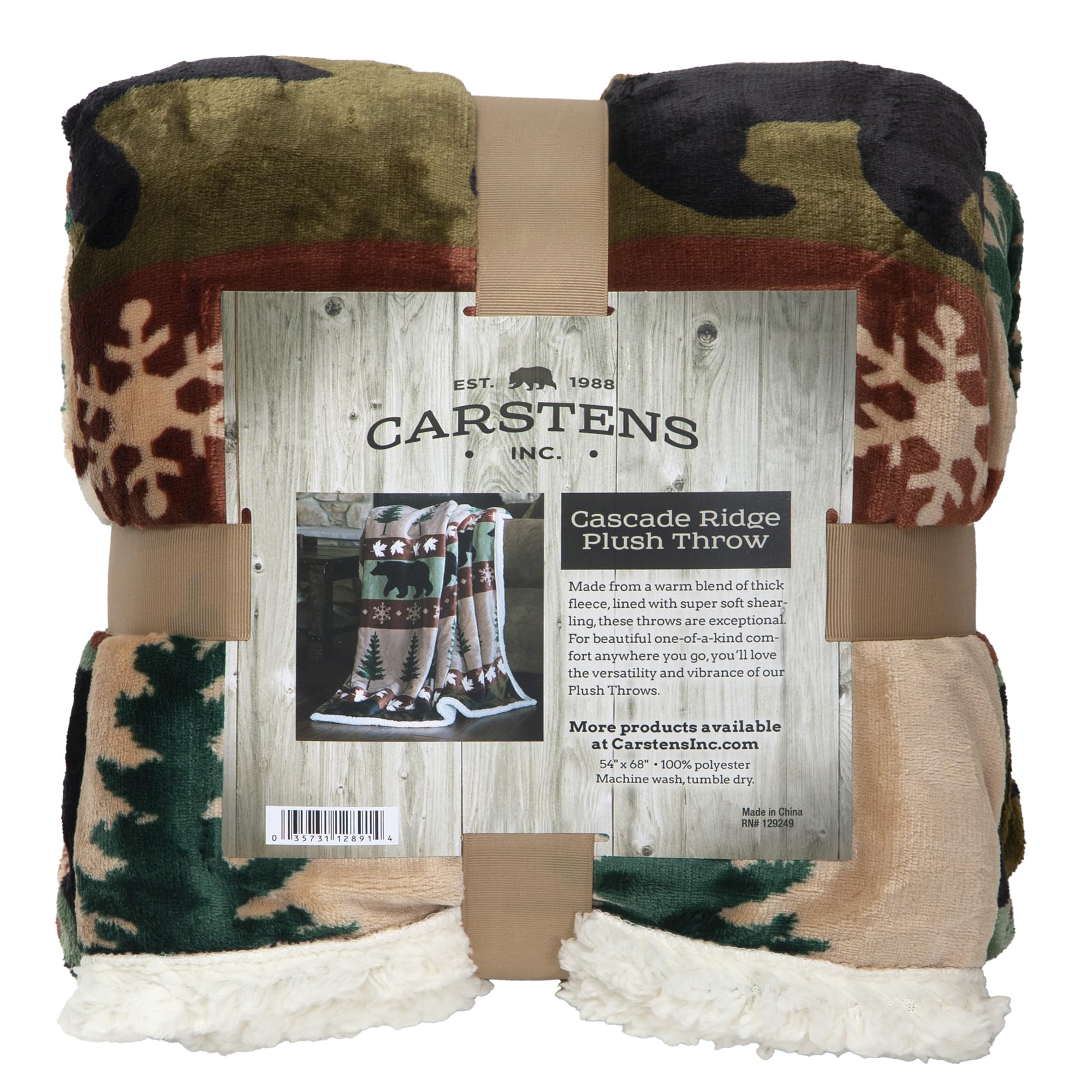 CARSTENS, INC.Ultra Premium Super Soft Plush Sherpa Fleece Oversized Throw Blanket 54" x 68", Cascade Ridge