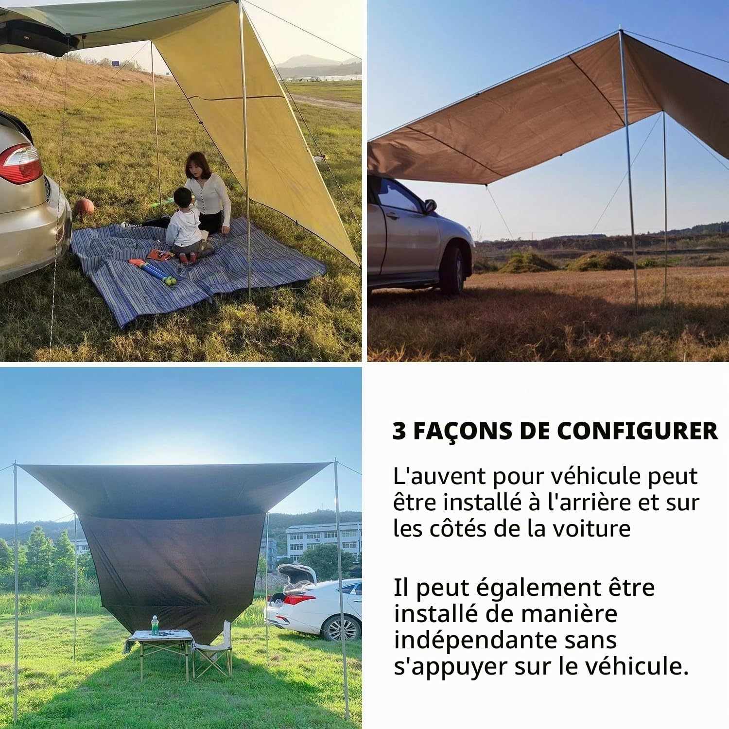 Auvent Voiture Imperméable, Voile D'ombrage, Tente Arrière Camping | Protection UV, Auvent Voiture, Bâche, Idéal pour Voitures et SUV, Camping en Plein Air, Montage Latéral/Arrière 300 x 200 cm