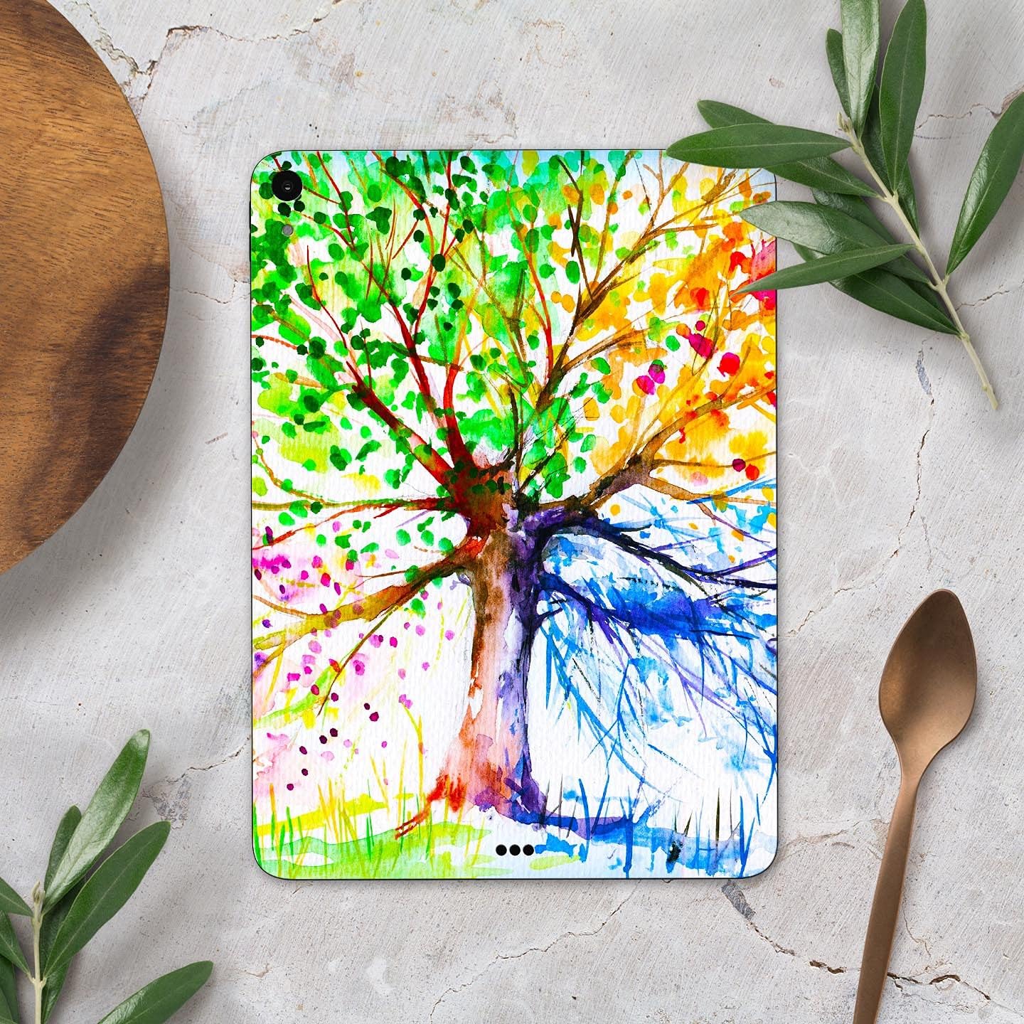 DesignSkinz - Compatible with iPad Pro 12.9" 1st Gen - Skin Decal Protective Scratch Resistant Vinyl Wrap - Abstract Colorful Watercolor Vivid Tree V3