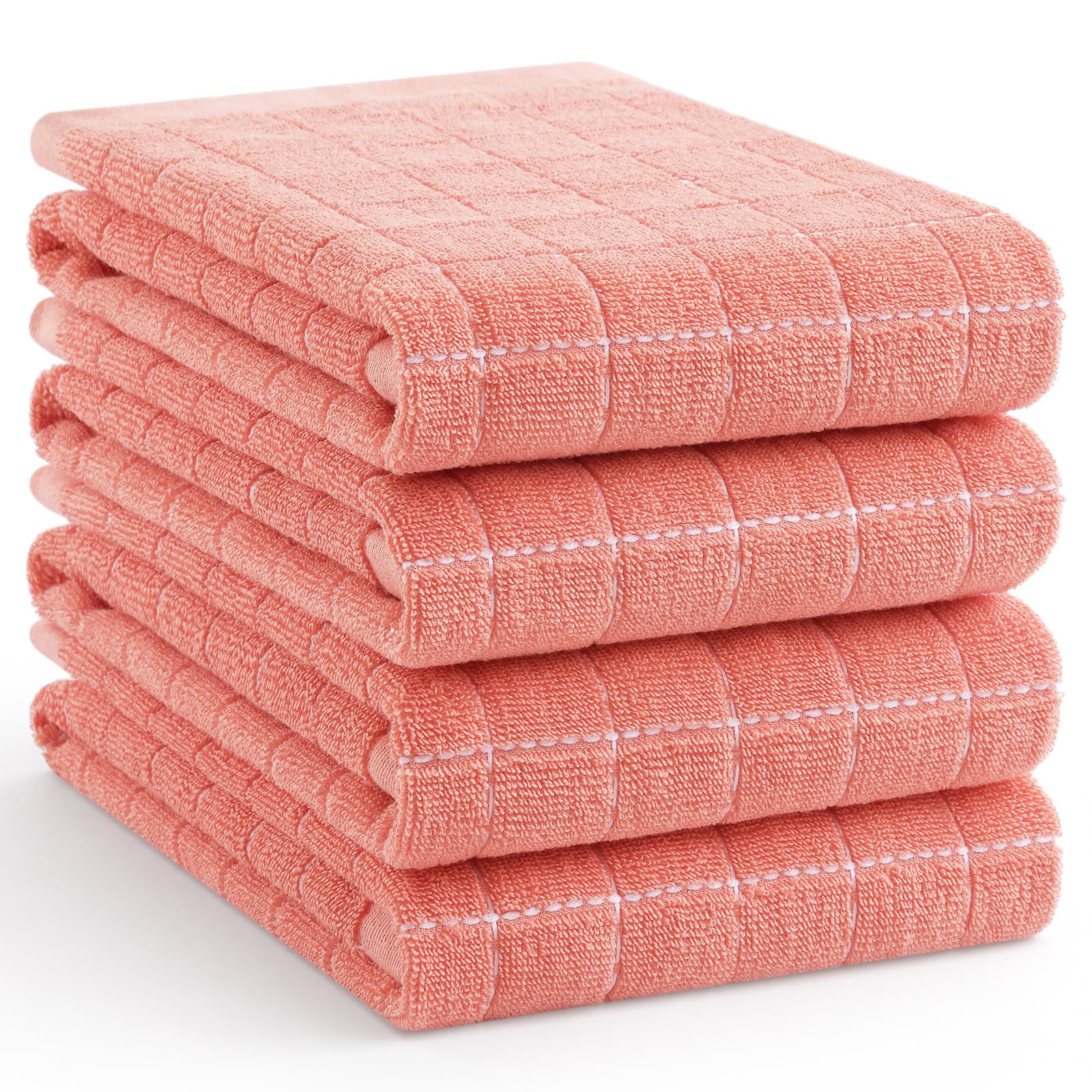 Homaxy 100% Cotton Terry Kitchen Towels, Large 4 Pack, Coral