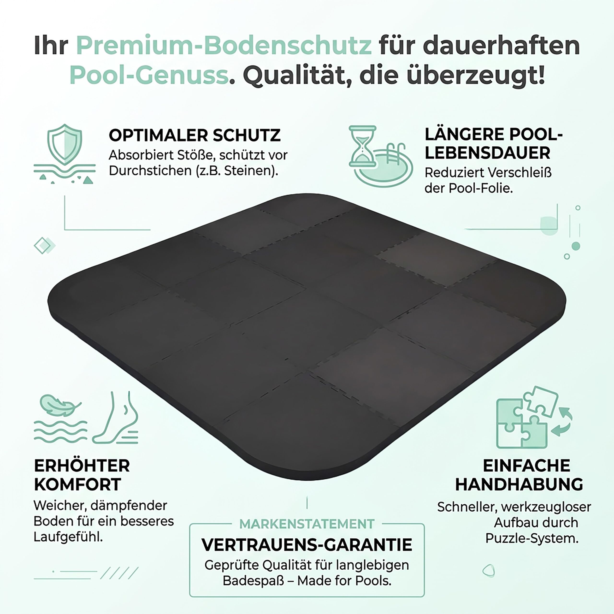 Relaxdays Pool Unterlagen, mehrteilig, Schaumstoff, Poolmatte, Pool Bodenschutz, Steckmatte, Größenauswahl, schwarz