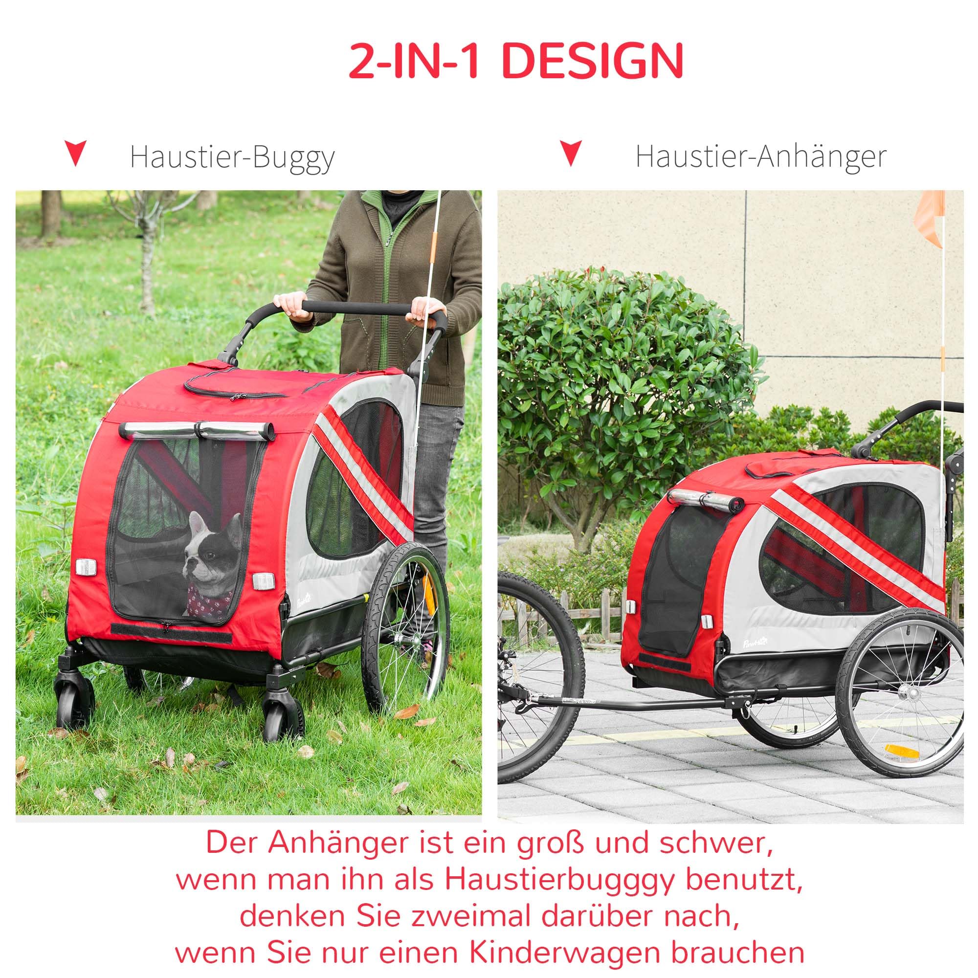 PawHut 3-in-1 Hondenkar Huisdierenhuis, Lastenaanhanger Hondenfietskar, Hondenbuggy met Reflectoren voor kleine honden tot 10 kg, Oxford, Grijs