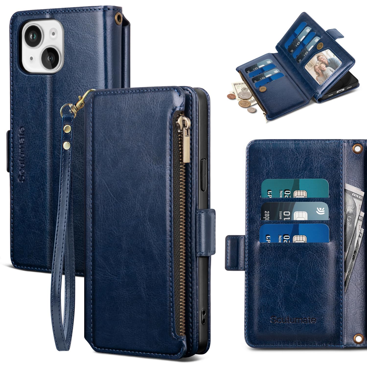 for iPhone 14 Wallet Case with Card Holder,Dark Blue