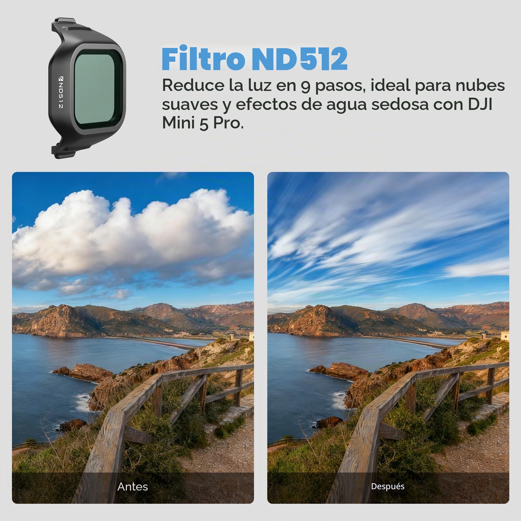 Freewell Paquete de 6 filtros ND para dji Mini 5 Pro – ND16, ND32, ND64, ND256, ND512 y ND1000 – Control de luz Completo para imágenes aéreas cinematográficas