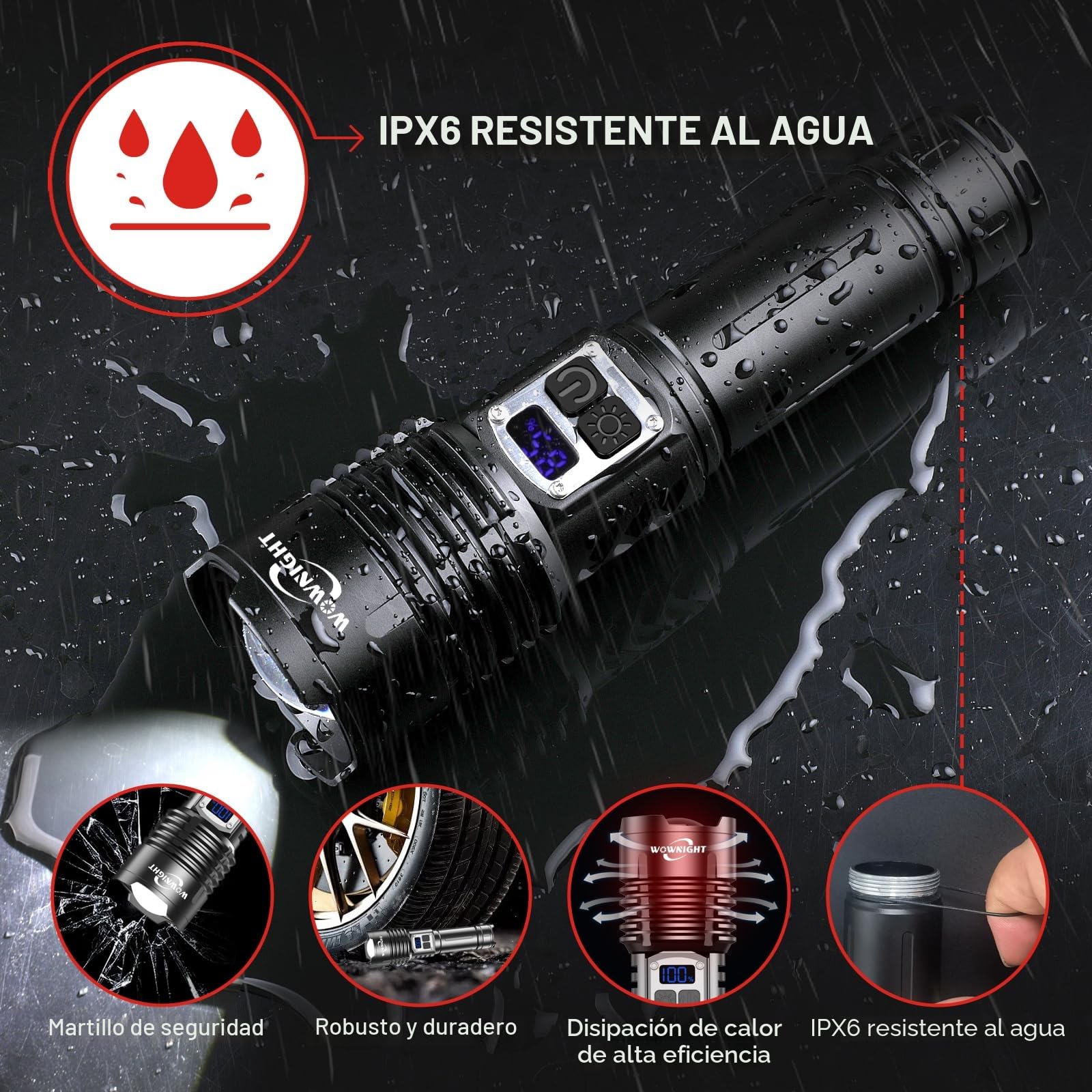 Linternas LED Alta Potencia 1,000,000 Lúmenes, 50W 2 Interruptores Linterna Led Recargable, Linterna Potente Tactica, VariacióN Infinita & IP67 Linternas Potentes para Emergencia Camping
