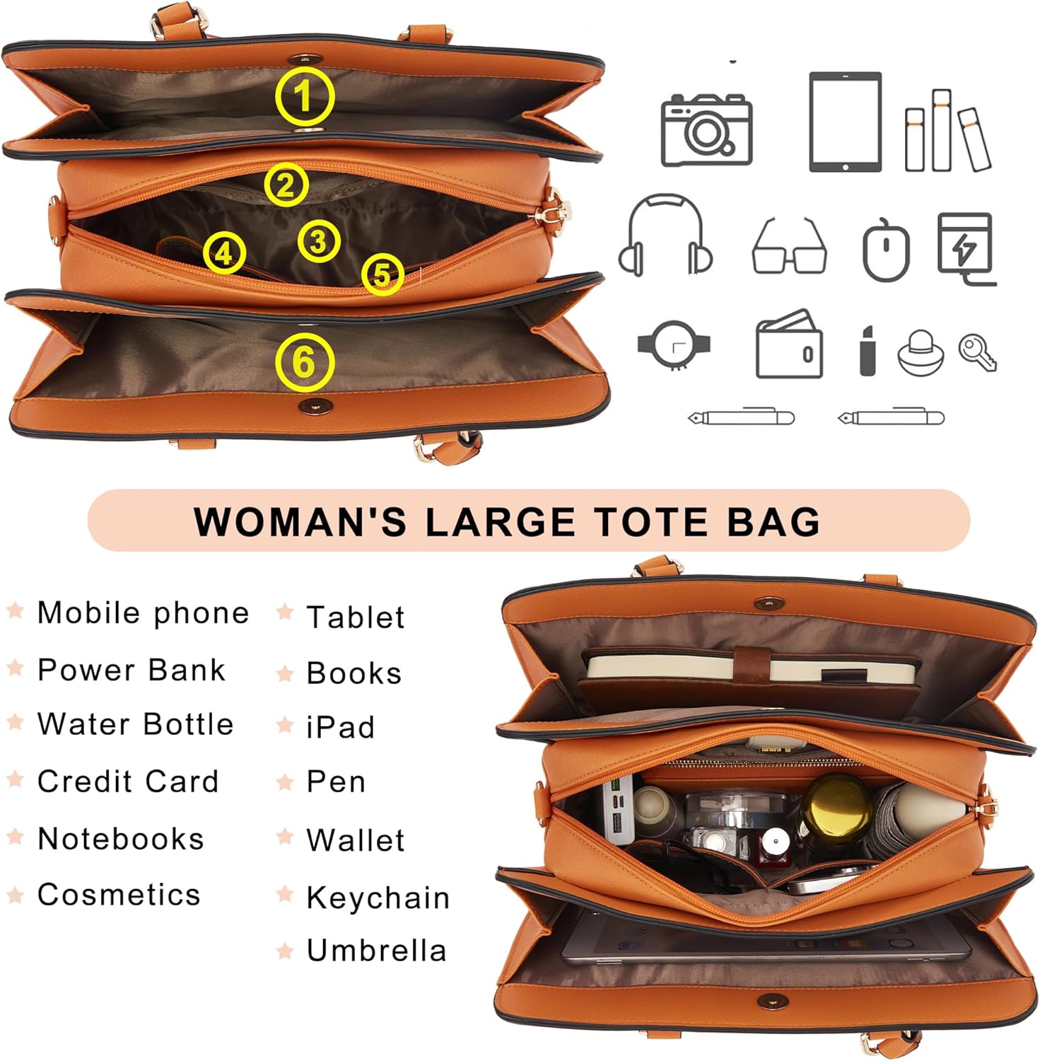 Purses for Women Handbag Wallet Tote Shoulder Hobo Bag Top Handle Satchel Purse Set 2pcs with 3 Compartments - Image 3