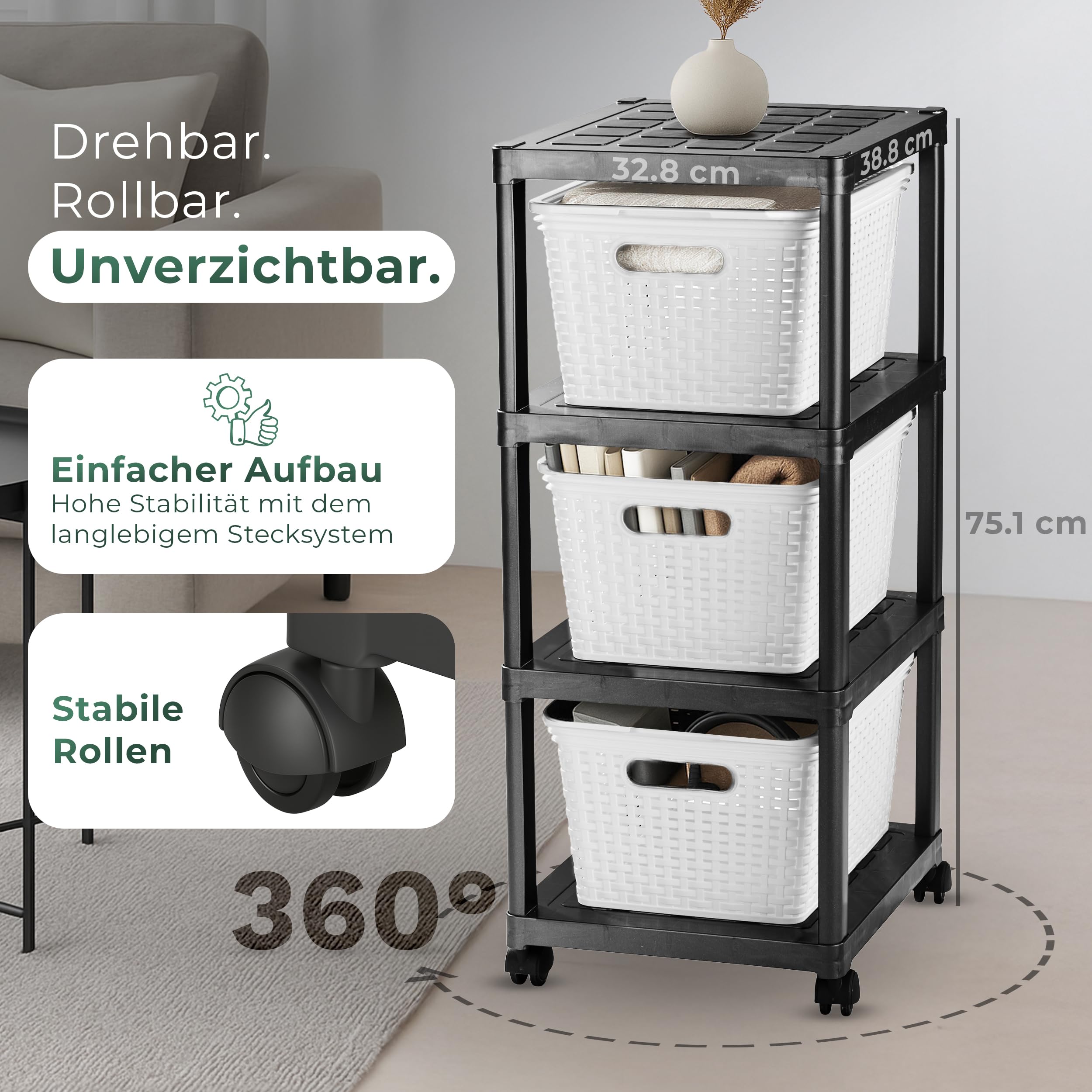 Novaliv Rollwagen 4 Etagen - Mobiler Aufbewahrungswagen Für Bad & Küche