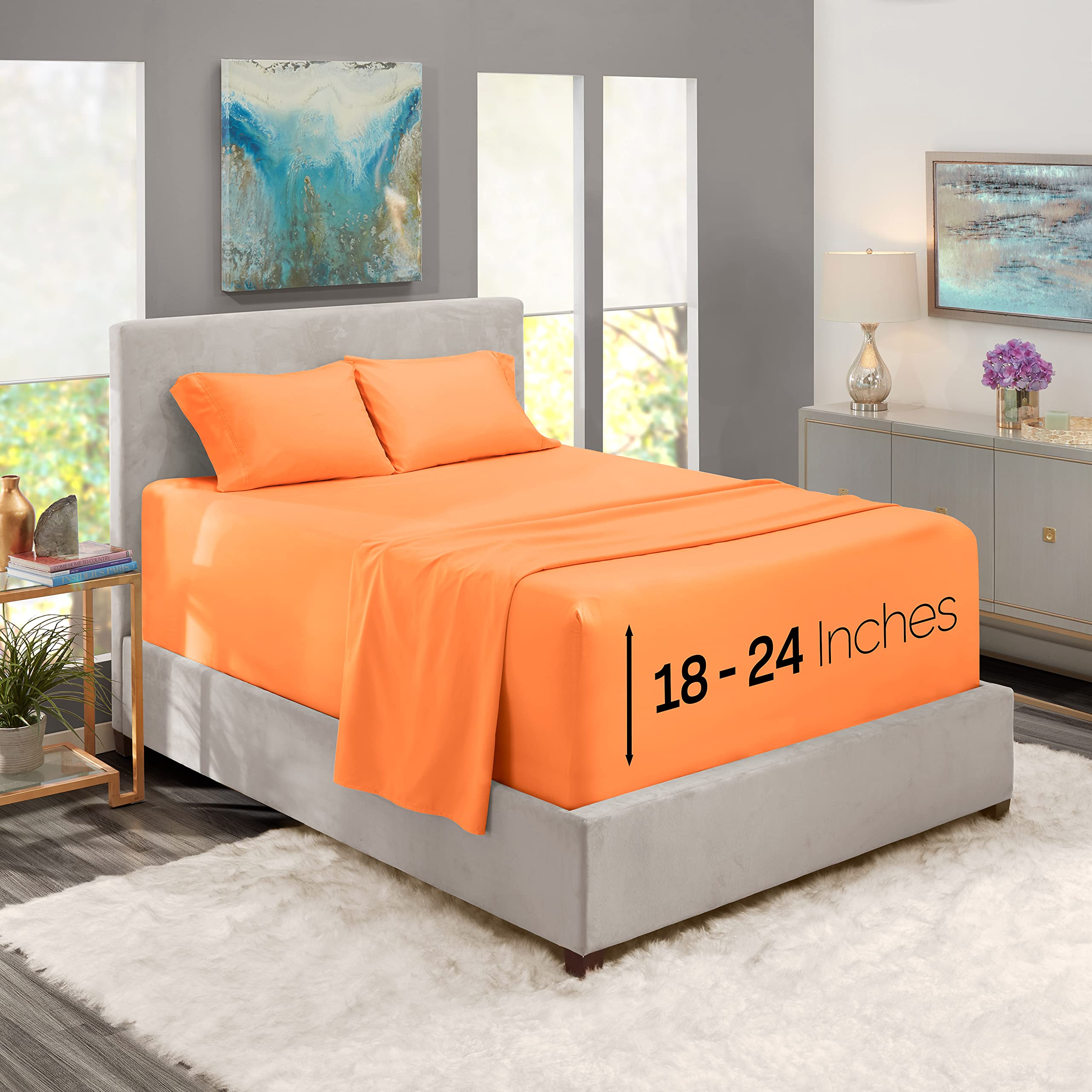 Nestl Full Size Sheet Set, 4 Piece Extra Deep Pocket (18-24 inches), Microfiber, Hotel Luxury, Soft, Breathable, Wrinkle-Free, Easy to Care, Light Orange