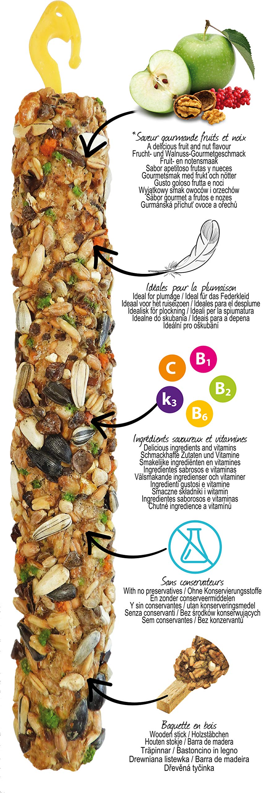 Aimé Bacchette di frutta/Noci per pappagalli/Dolcetti per uccelli/2 Bacchette XXL