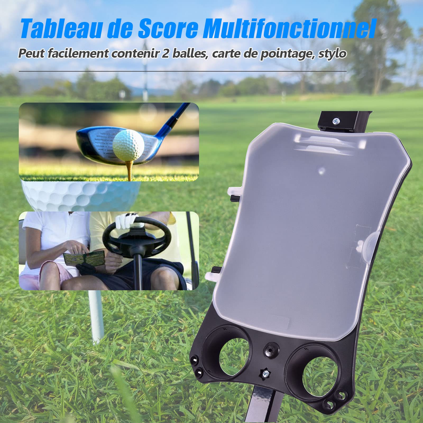 GYMAX Chariot de Golf à 2 Roues, Voiturette Golf Pliable avec Tableau de Score, Chariot de Golf Manuel avec Cadre en Acier Stable et Robuste, 97,5 x 68 x 111 cm