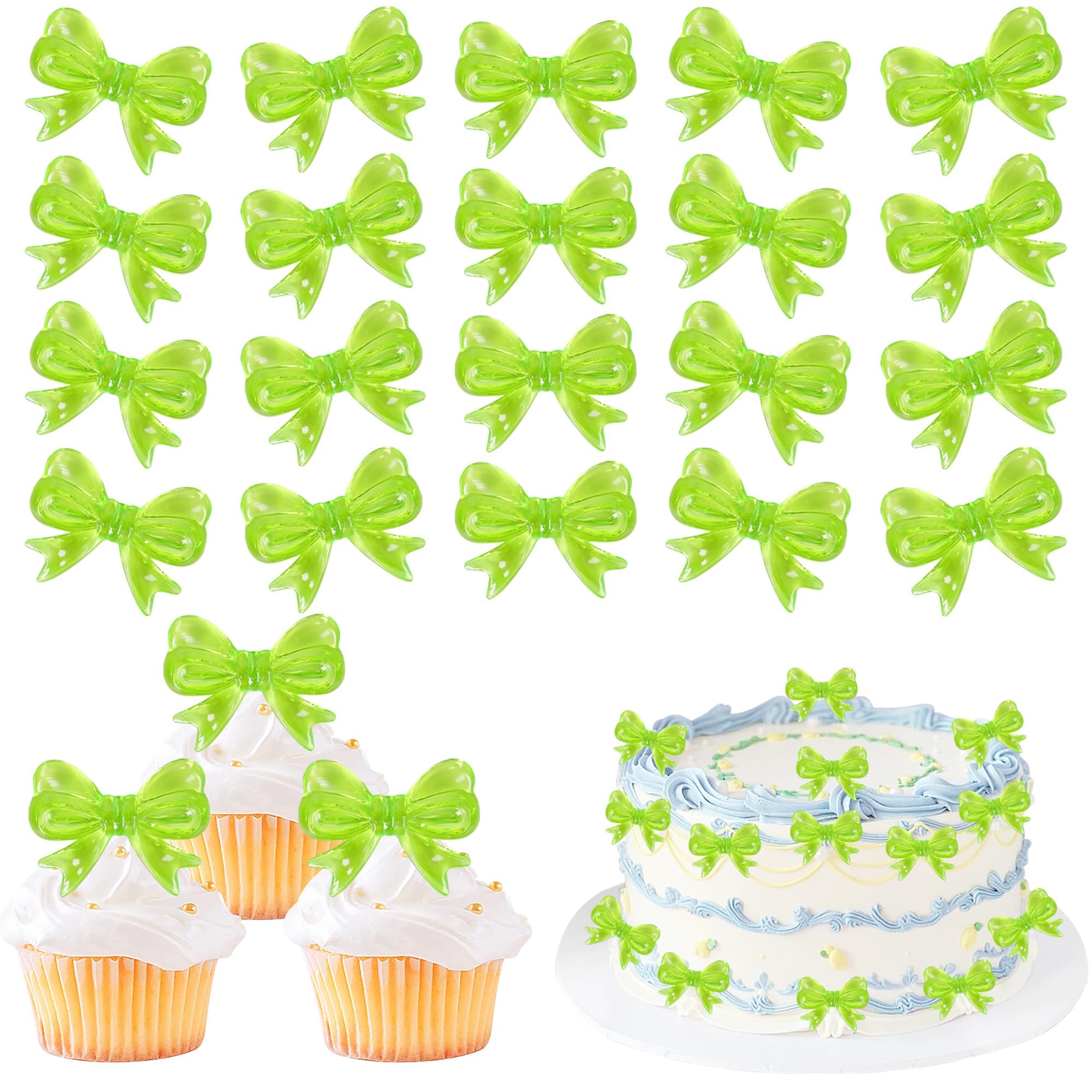Xsstarmi 30 Pack Bowknot Cupcake toppers Bow Themed Party Decorations Bowknot Cupcake Picks for Bridal Baby Shower Girls Birthday Wedding Party Cake Decorations Green