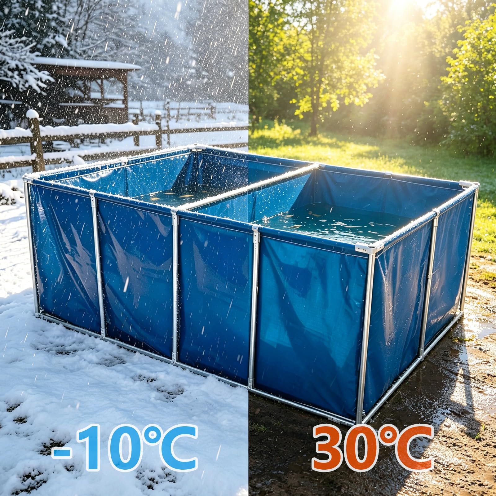 Stagno per pesci con telaio in acciaio zincato, tela pieghevole in PVC, design a tenuta stagna per l'allevamento ittico e l'acquacoltura, ideale per acquacoltura fuori terra
