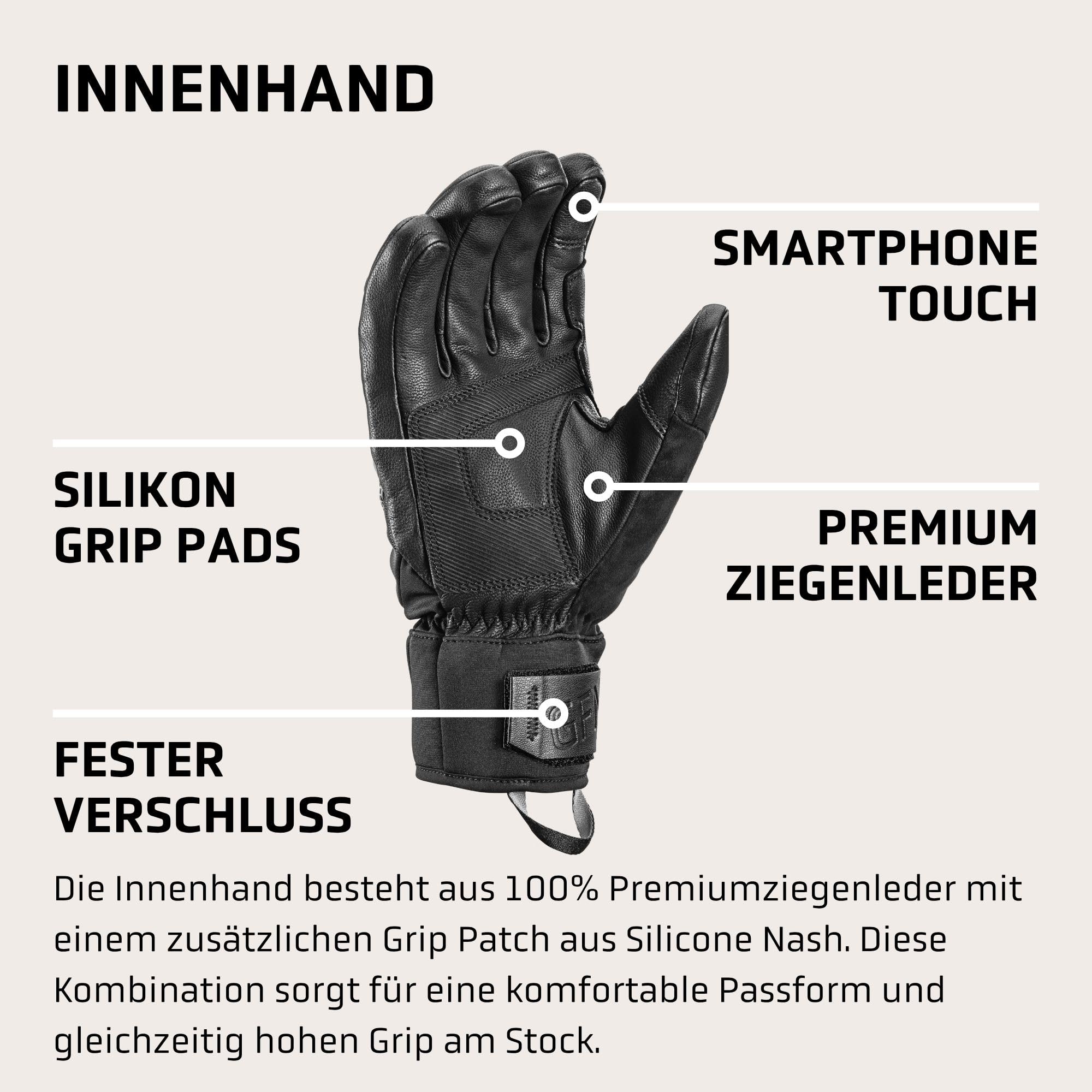 LEKI Griffin Base Zero - Guantes de esquí para Hombre, Resistentes al Agua, cálidos Guantes de Invierno de Softshell, Neopreno y Piel de Cabra