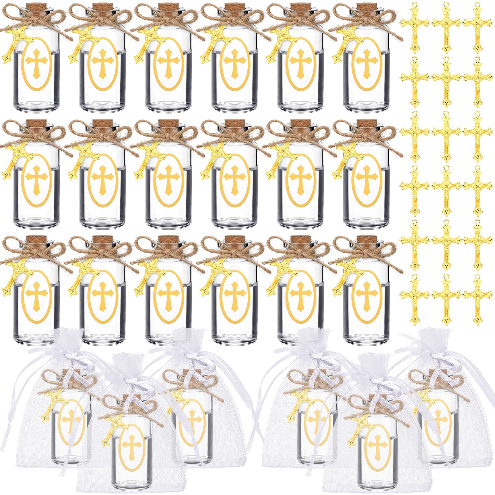 Ziliny 48 Set Holy Water Bottle Botellitas Para Agua Bendita Catholic Christian Holy Clear Cork Stopper Glass Bottles for Jerusalem Gifts Container
