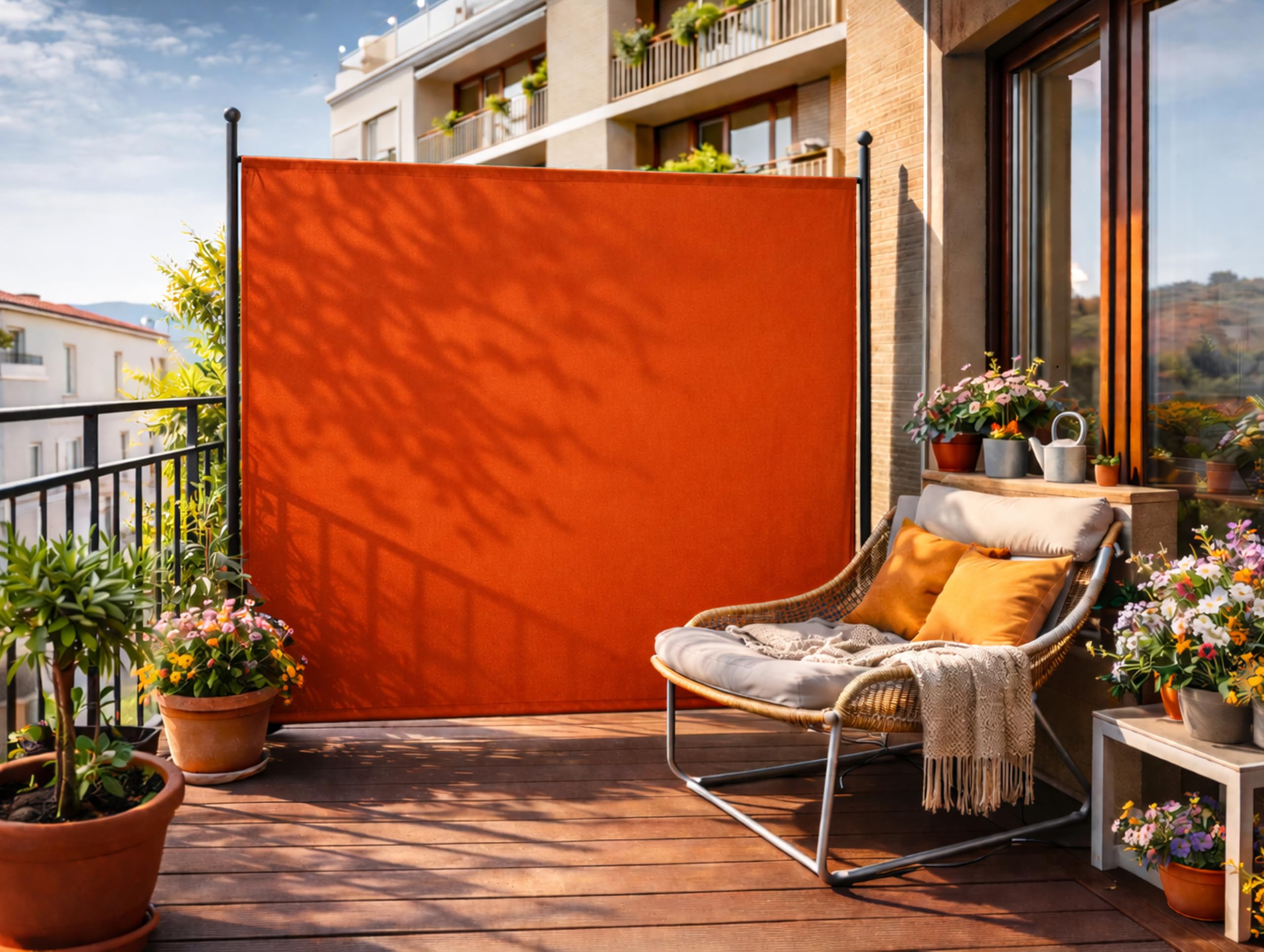QUICK STAR Parawan 180 x 178 cm, materiałowa ścianka działowa, duża ścianka działowa, balkon, ochrona przed wzrokiem, Terra