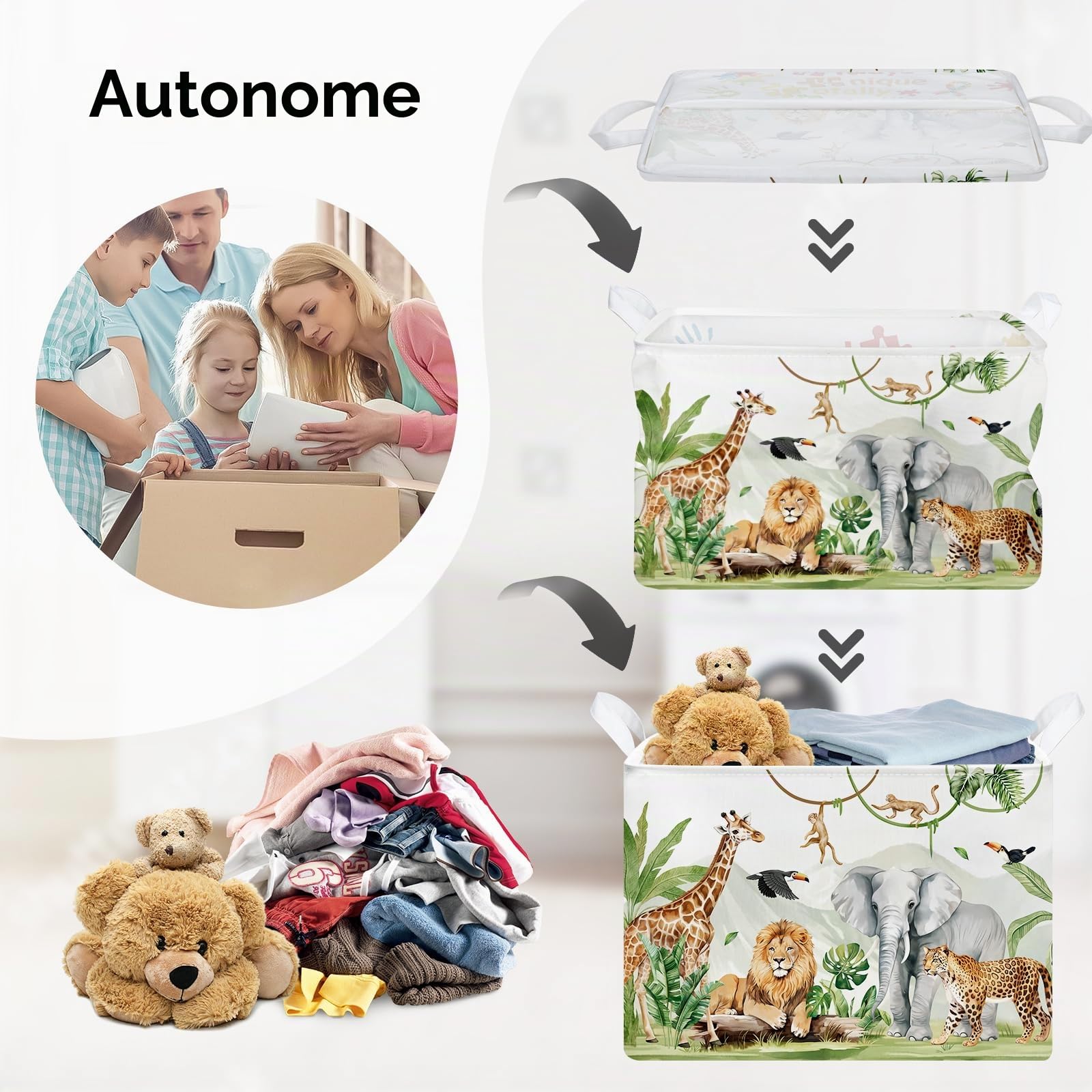 Grand Paniers à Linge Animaux Safari pour Garçon Fille Girafe Lion Repliable Panier Rangement Jouets Vêtements pour Salle de Bain Chambre à Coucher, Singe, 36L