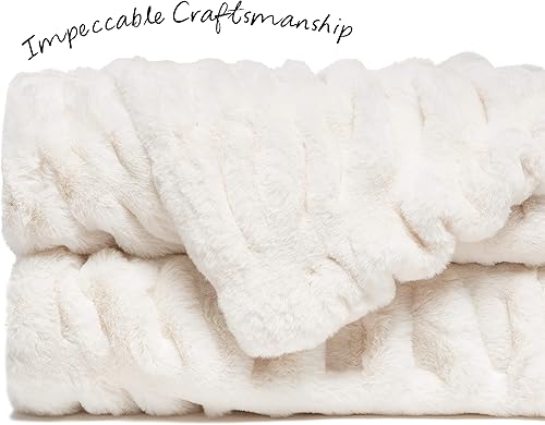 Miniatura 3 de Chanasya - Manta fruncida de pelo sintético de calidad prémium lujosa manta de visón suave y reversible, 108 x 86 pulgadas (tamaño King), color nube