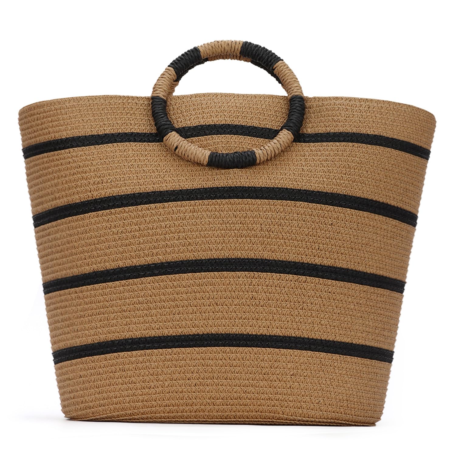 EVEOUT Borsa Tote in paglia per Donna Borsa a Cesto da Spiaggia Intrecciata Estiva Borsa a mano in Rafia a Righe per Vacanze Viaggio