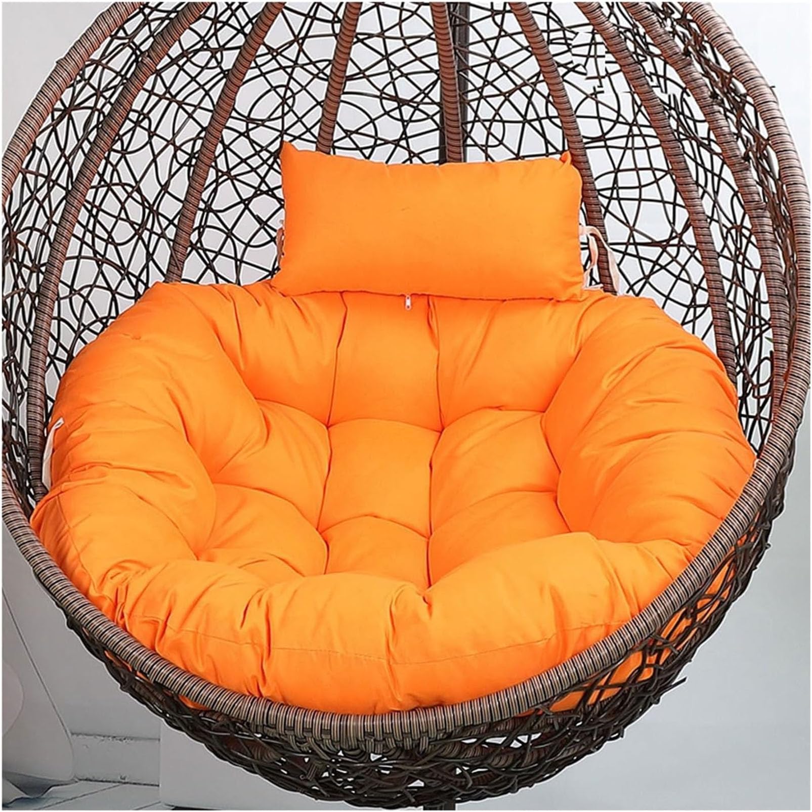 DESHVA Round Hanging Egg Chair Cushions, Indoor/Outdoor Swing Chair Cushion 35"*35" Basket Egg Chair Cushion with Headrest Pillow for Garden Patio Furniture,orange