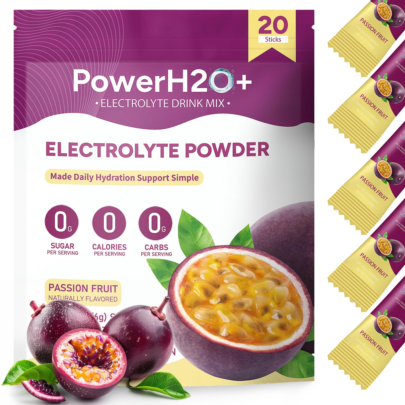 PowerH2O+ 20 Sticks Sugar Free Electrolytes Powder Packets-5 Flavors Liquid Daily IV Hydration Packets,Electrolyte Drink Mix Travel Electrolyte Packet for Rapid Hydration,0 Calorie,0 Sugar — view 13