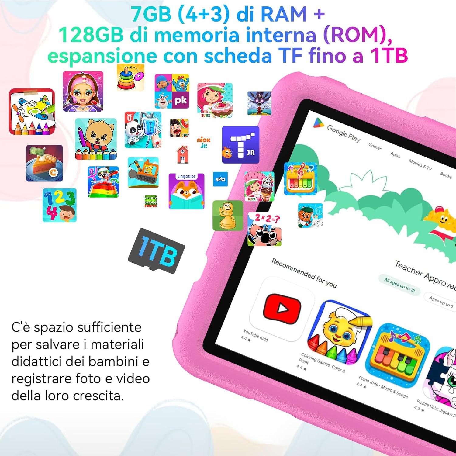 Blackview Tablet Bambini 10 Pollici,Tab 8 Kids Tablet Android 12, 7(4+3)GB RAM 128GB ROM/TF 1TB, WiFi 6 Bluetooth 5.0,6580mAh, Giochi Educativi per Bambini, Tablet per Bambini Parentale Controllo-Rosa Blackview Tablet Bambini 10 Pollici,Tab 8 Kids Tablet Android 12, 7(4+3)GB RAM 128GB ROM/TF 1TB, WiFi 6 Bluetooth 5.0,6580mAh, Giochi Educativi per Bambini, Tablet per Bambini Parentale Controllo-Rosa