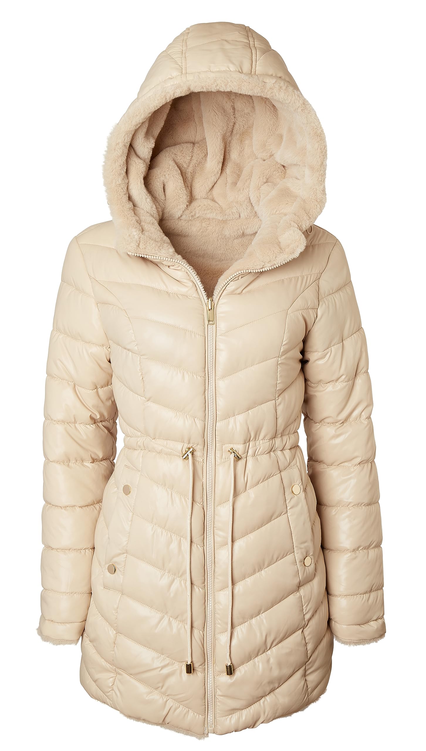 SportoliWomens Winter Coat Reversible Faux Fur Lined Quilted Puffer Jacket