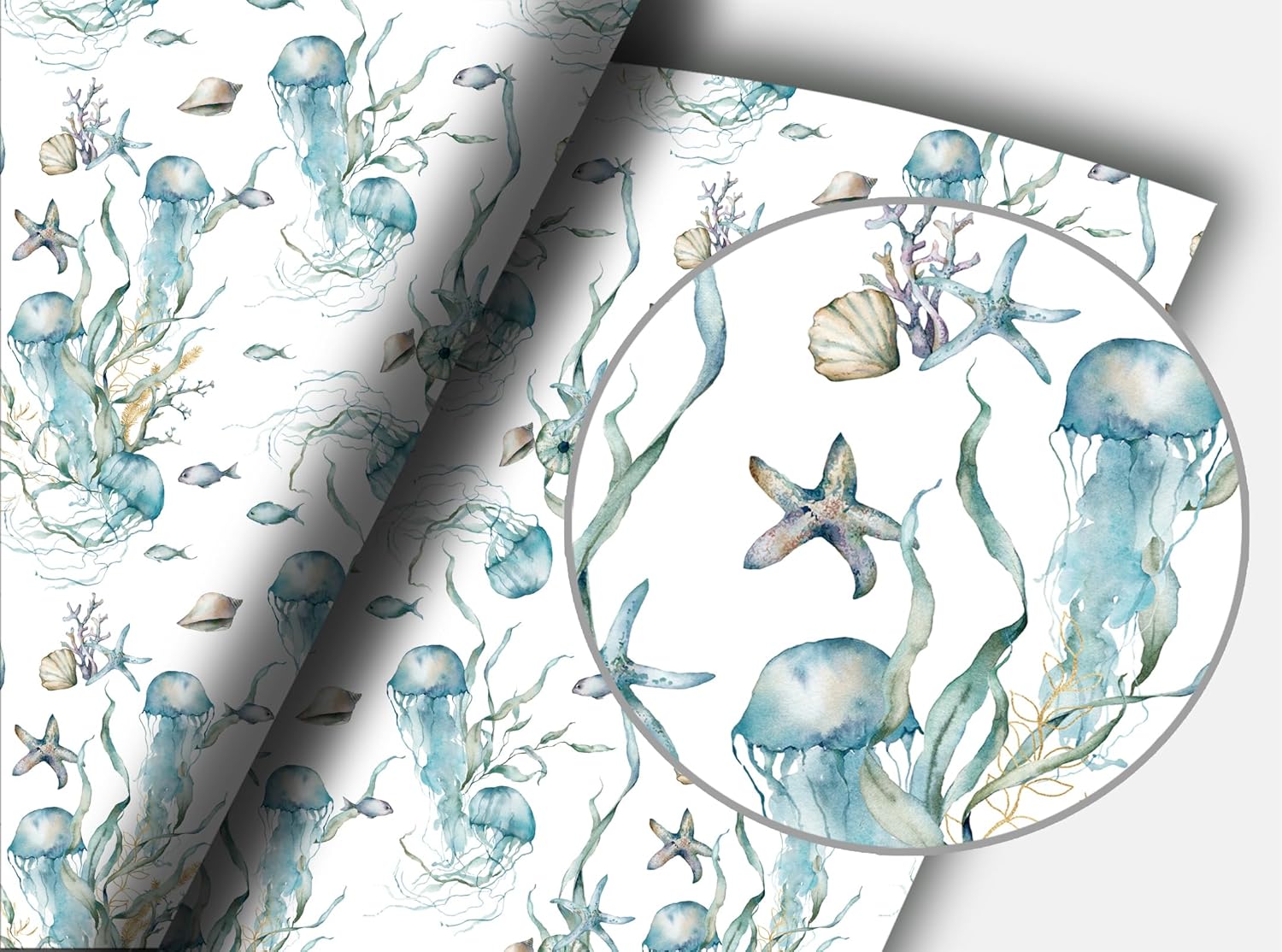Ocean Peel and Stick Wallpaper,Jellyfish and Starfish Self Adhesive Wallpaper for Home Decoration 17.3 "x 118"