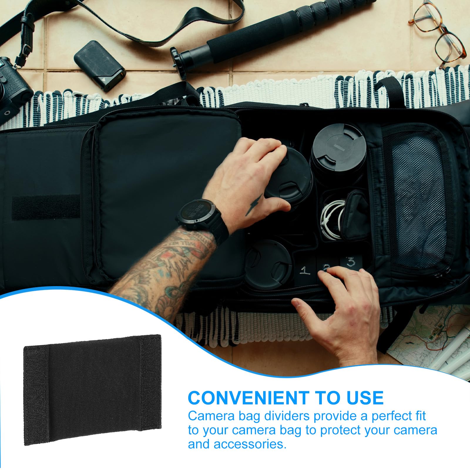 PATIKIL Divisore Borsa Fotocamera, 4Pz 5.51"x3.78"x0.55" Nero