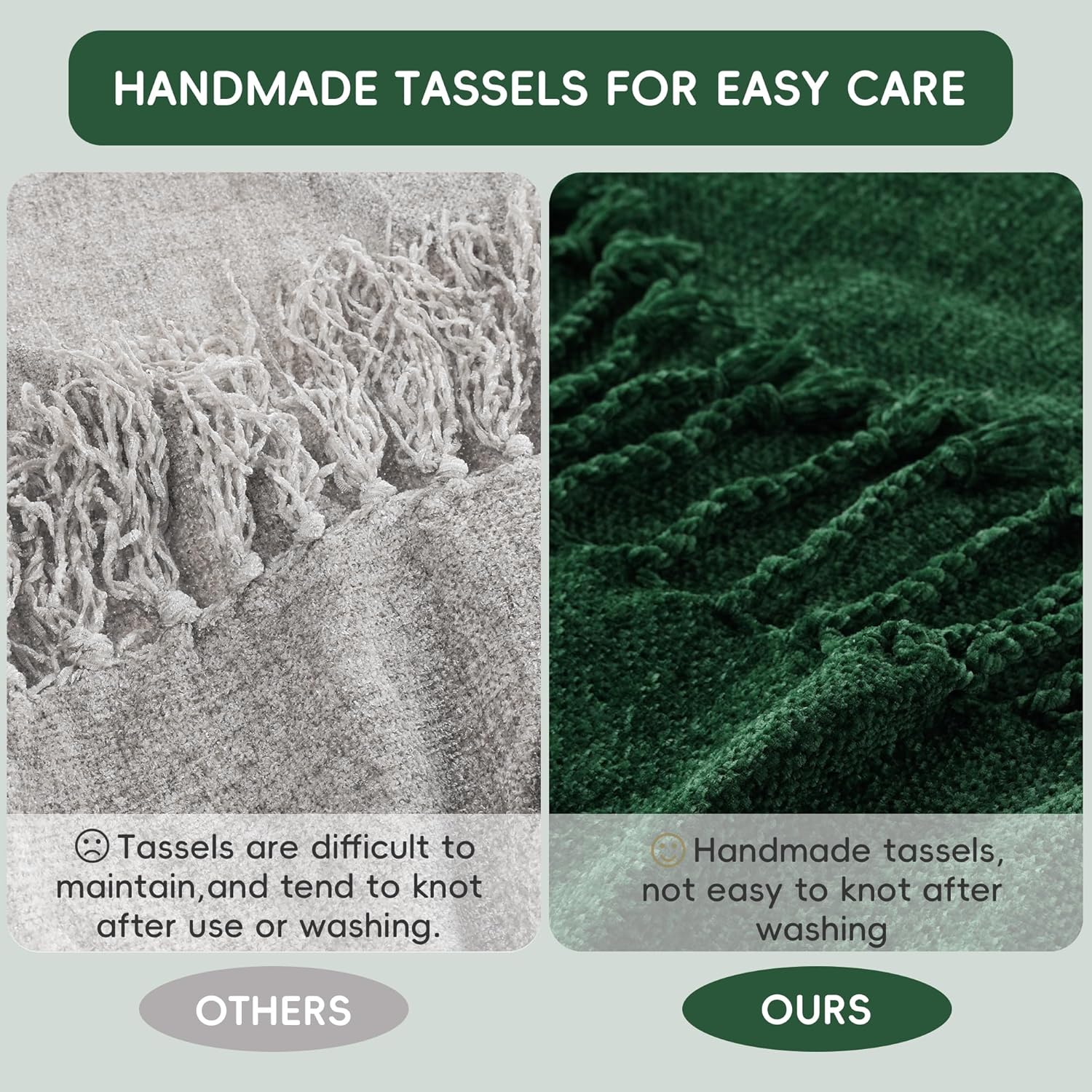 BATTILO HOME Chenille Knit Throw Blanket for Couch, Soft Cozy Christmas Green Knitted Throw Blanket with Fringe, Lightweight Blanket for Christmas Decoration, 50"x60" - Image 4