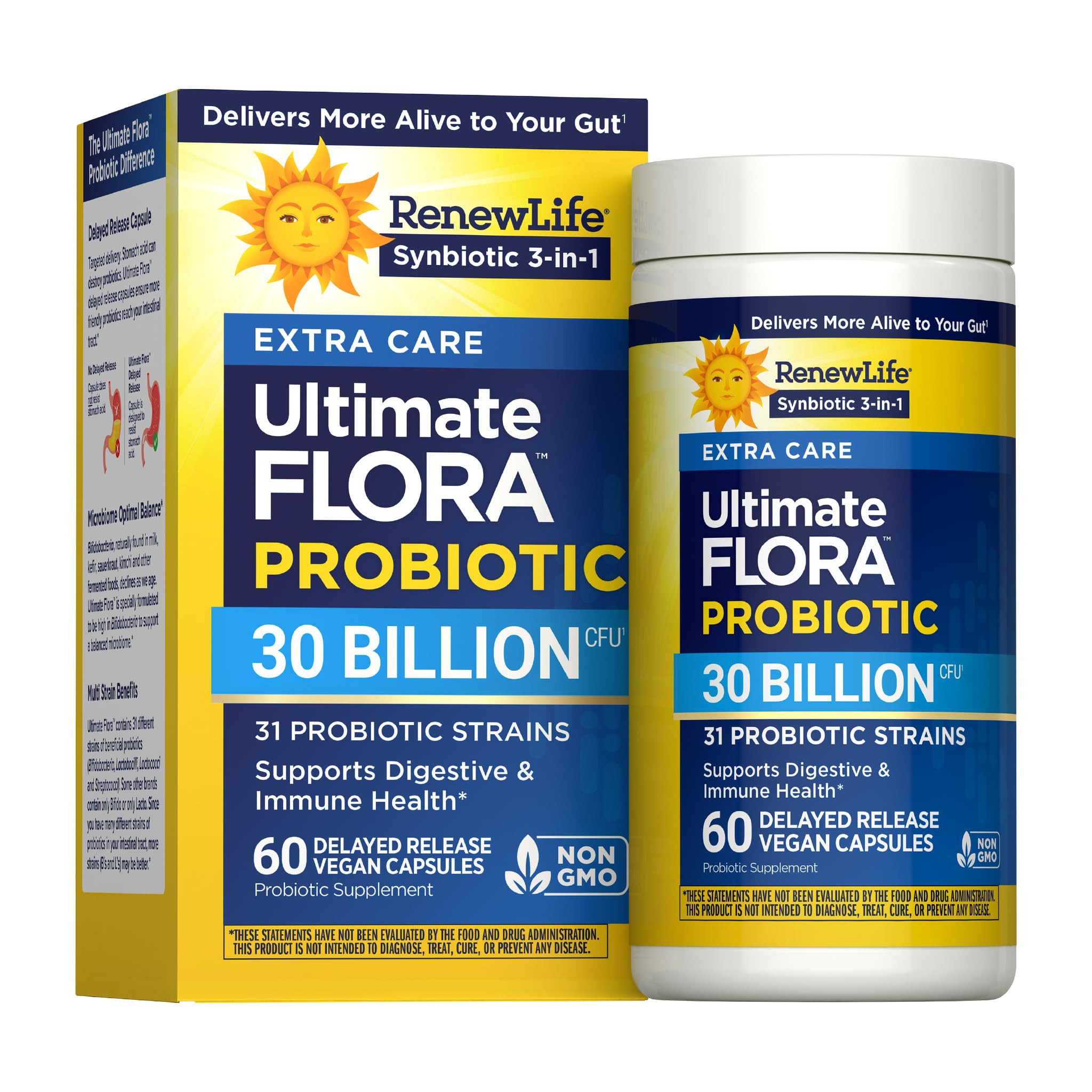 RenewLife Extra Care Ultimate FLORA Probiotic, 60 capsules 30 Billion CFU 60 Count (Pack of 1)