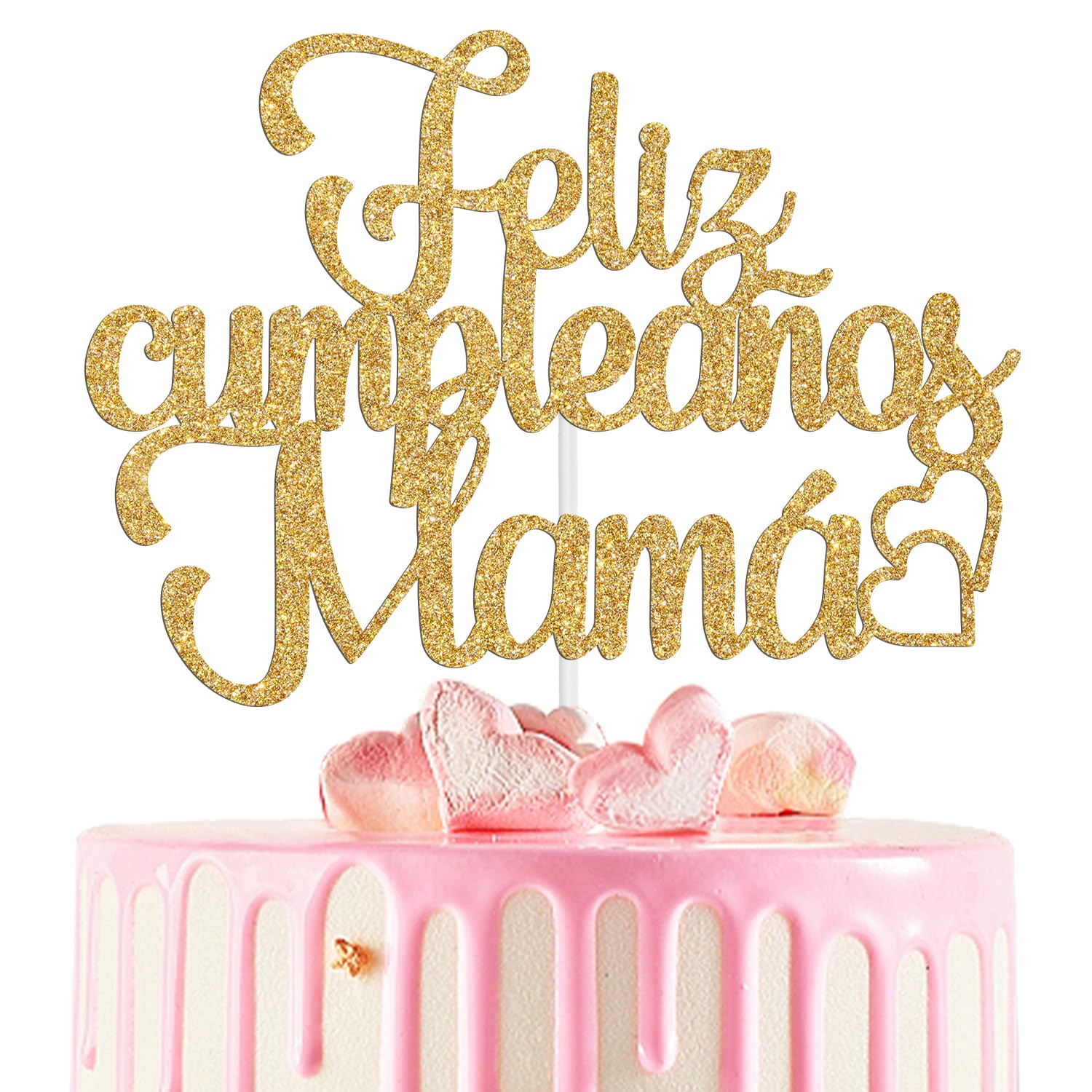 Feliz Cumpleaños Mama Cake Topper - Gold Glitter Happy Birthday Mom Cake Decorations, Best Mom Ever, Mother's Day, Mom Birthday Party Supplies