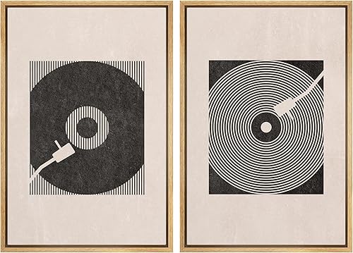 SIGNLEADER Lienzo enmarcado para pared, juego de arte geométrico de mediados de siglo, tocadiscos de música, ilustraciones abstractas, arte moderno,
