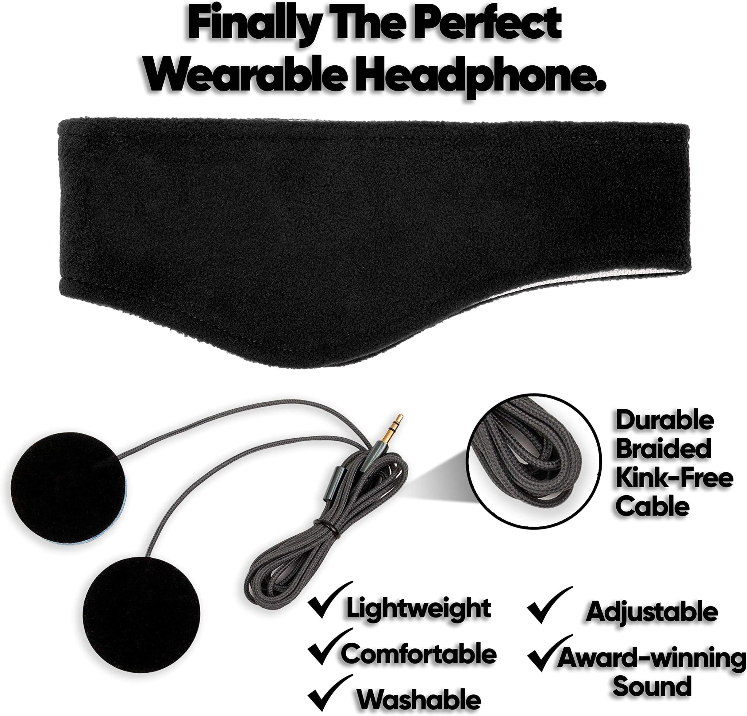 CozyPhones Sleep Headphones - Over Ear Headphones from Ultra Thin Cool Mesh Wired for Side Sleepers, Meditation, Running, Laptop, and Phone - Black Lycra